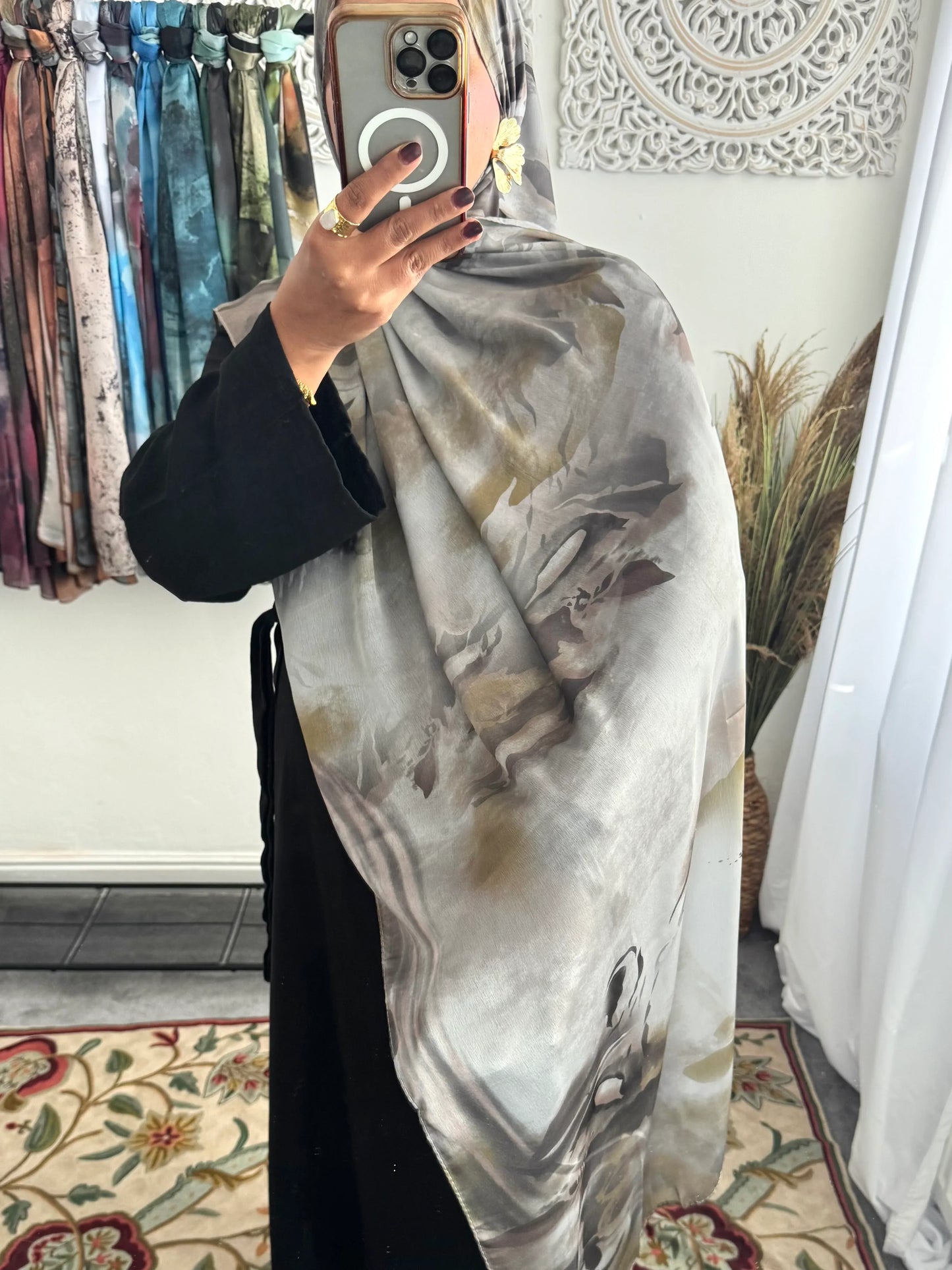 Water coloured Modal Silk Printed Soft Brick Hijab - Hijab Junkie UK