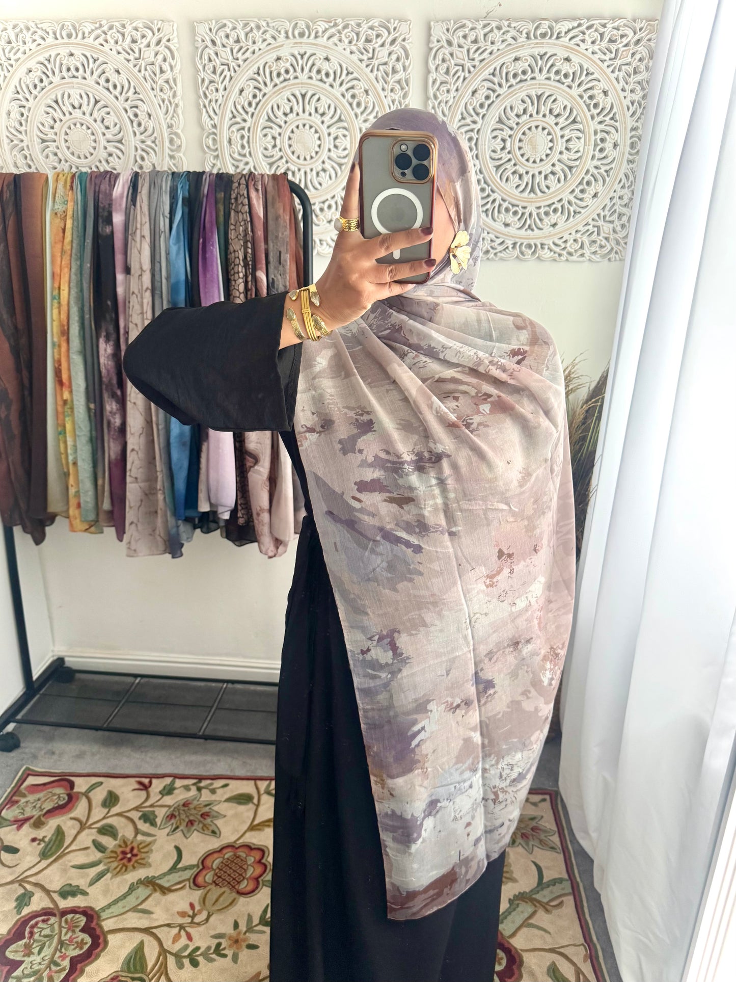 Water coloured Modal Printed mauve shell Hijab