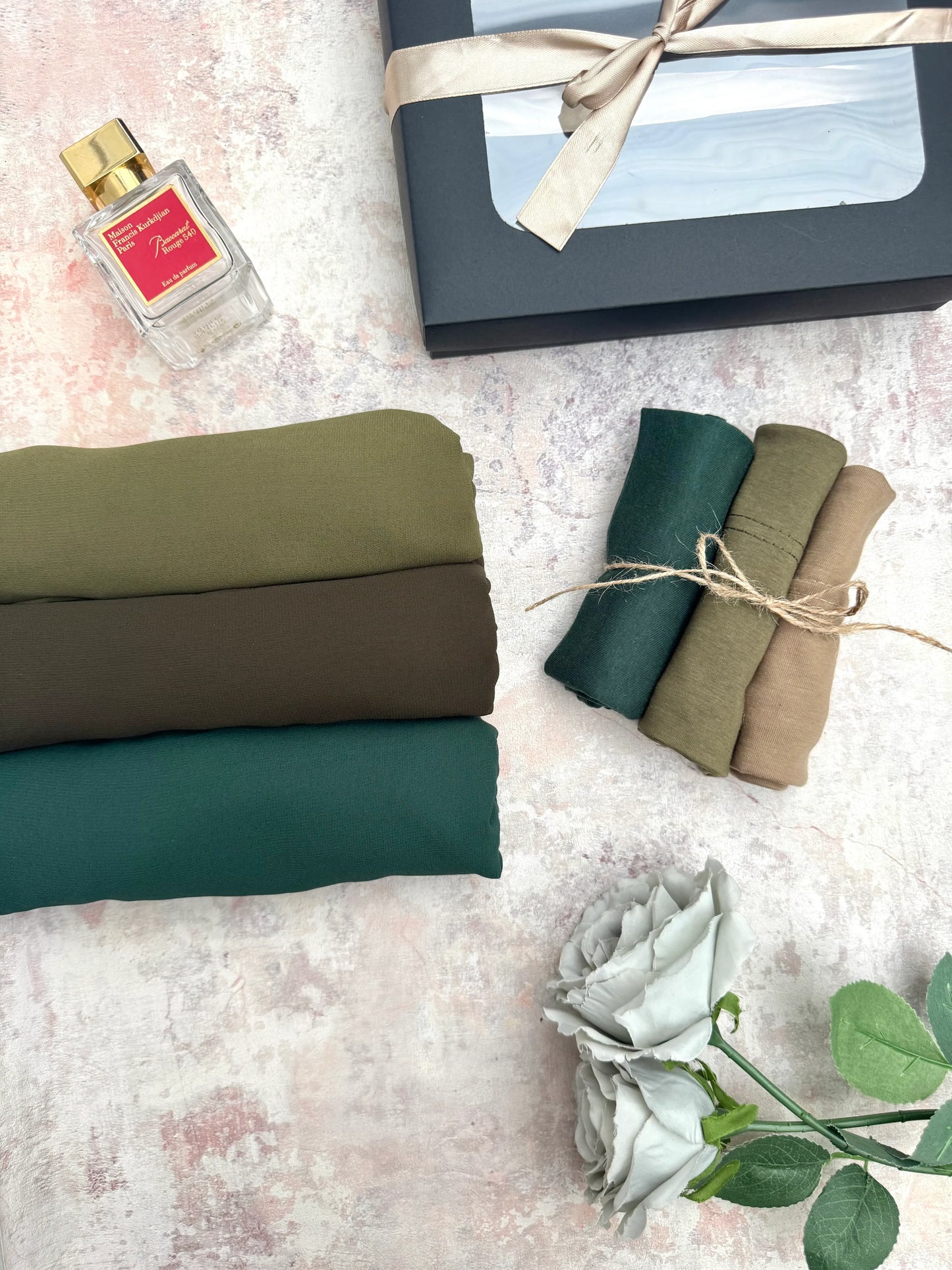 premium plain chiffon 3 emerald hijab set presented in a gift box - Hijab Junkie UK