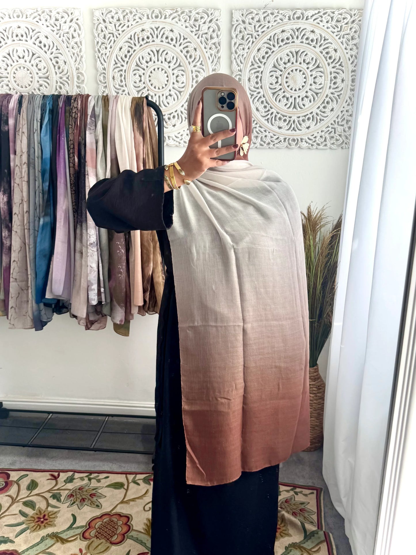 Water coloured Modal Printed Le Ciel mocha Hijab - Hijab Junkie UK