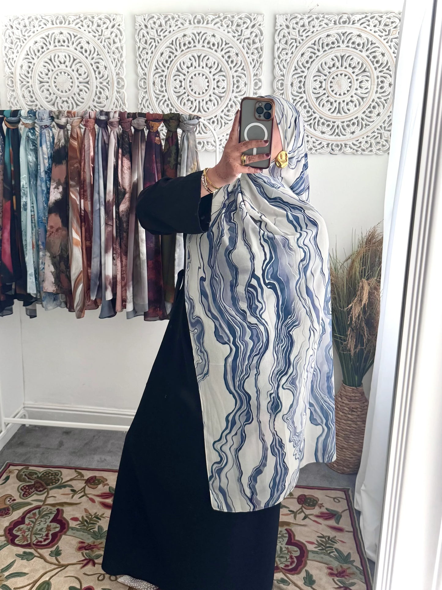 Water coloured Chiffon Printed Azraq Hijab - Hijab Junkie UK