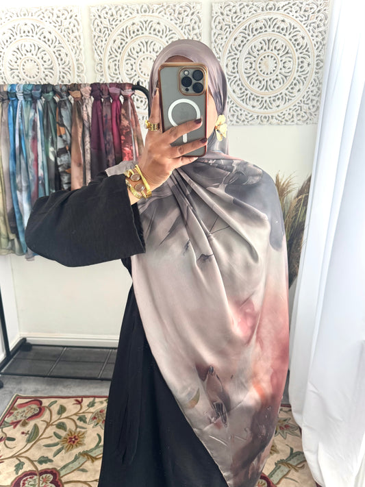Water coloured Modal Silk Printed Dusty Rose Hijab