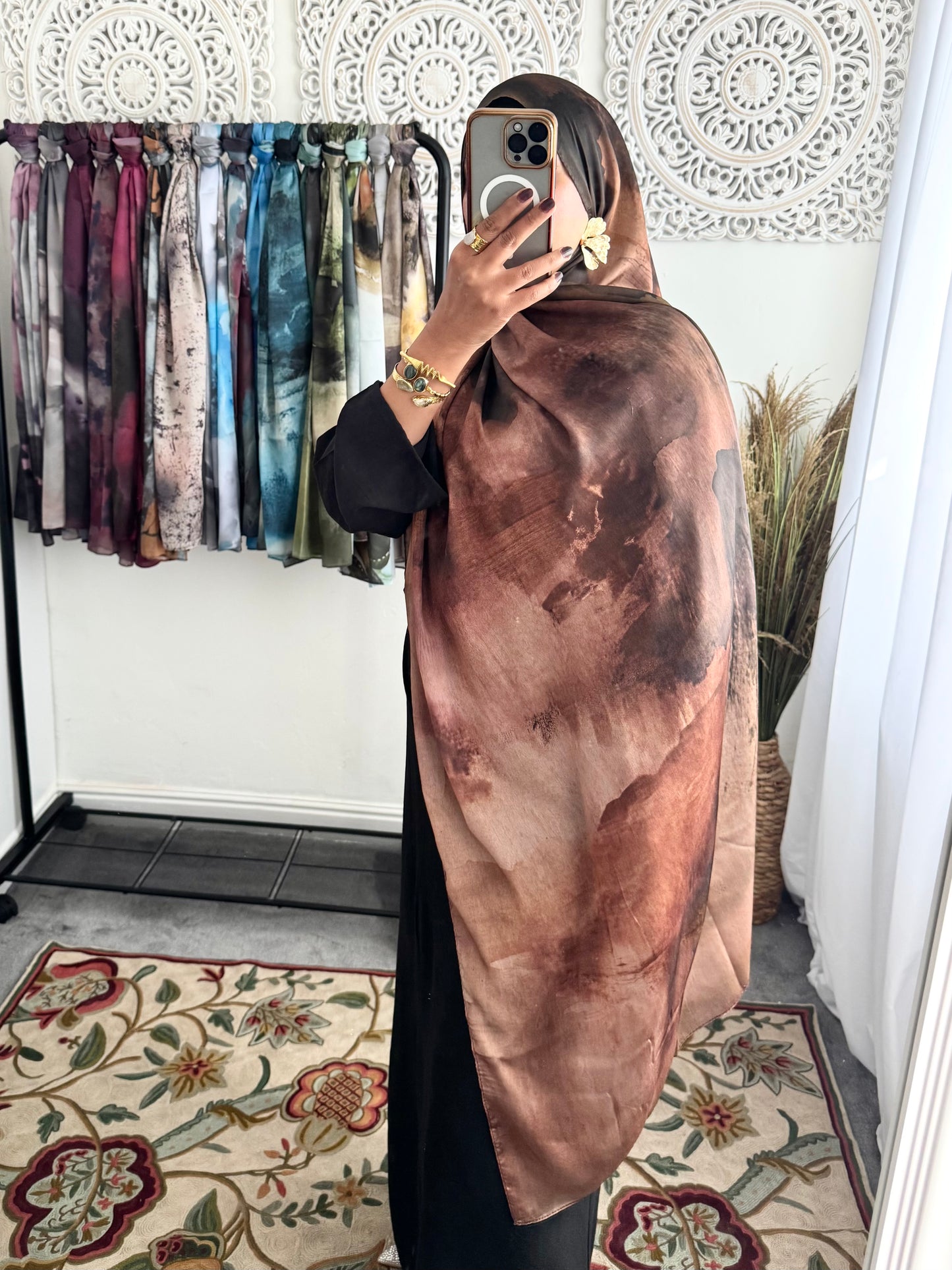 Water coloured Modal Silk Printed Latte Earth Hijab