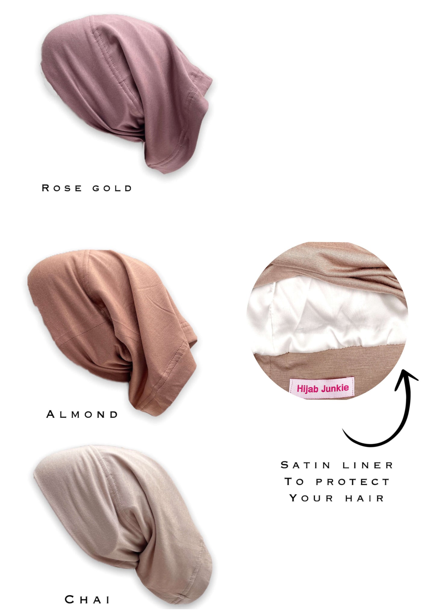 Tube opened inner silk cap choose from rose gold almond chai