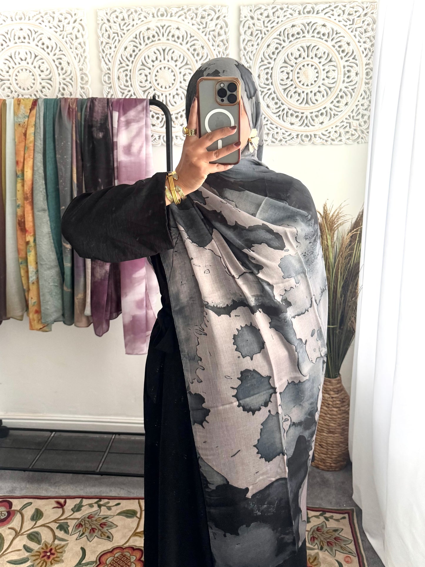 Water coloured Modal Printed marble Pewter Hijab