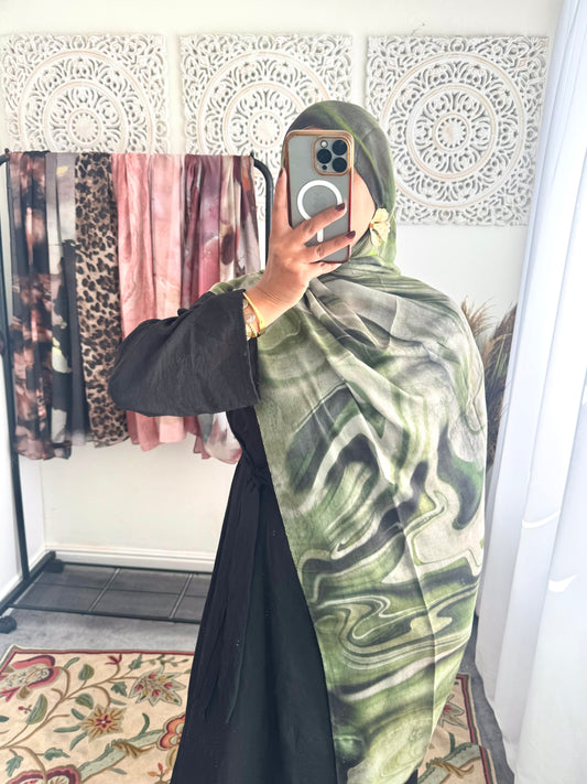 Water coloured Modal Printed Marble Olive Hijab