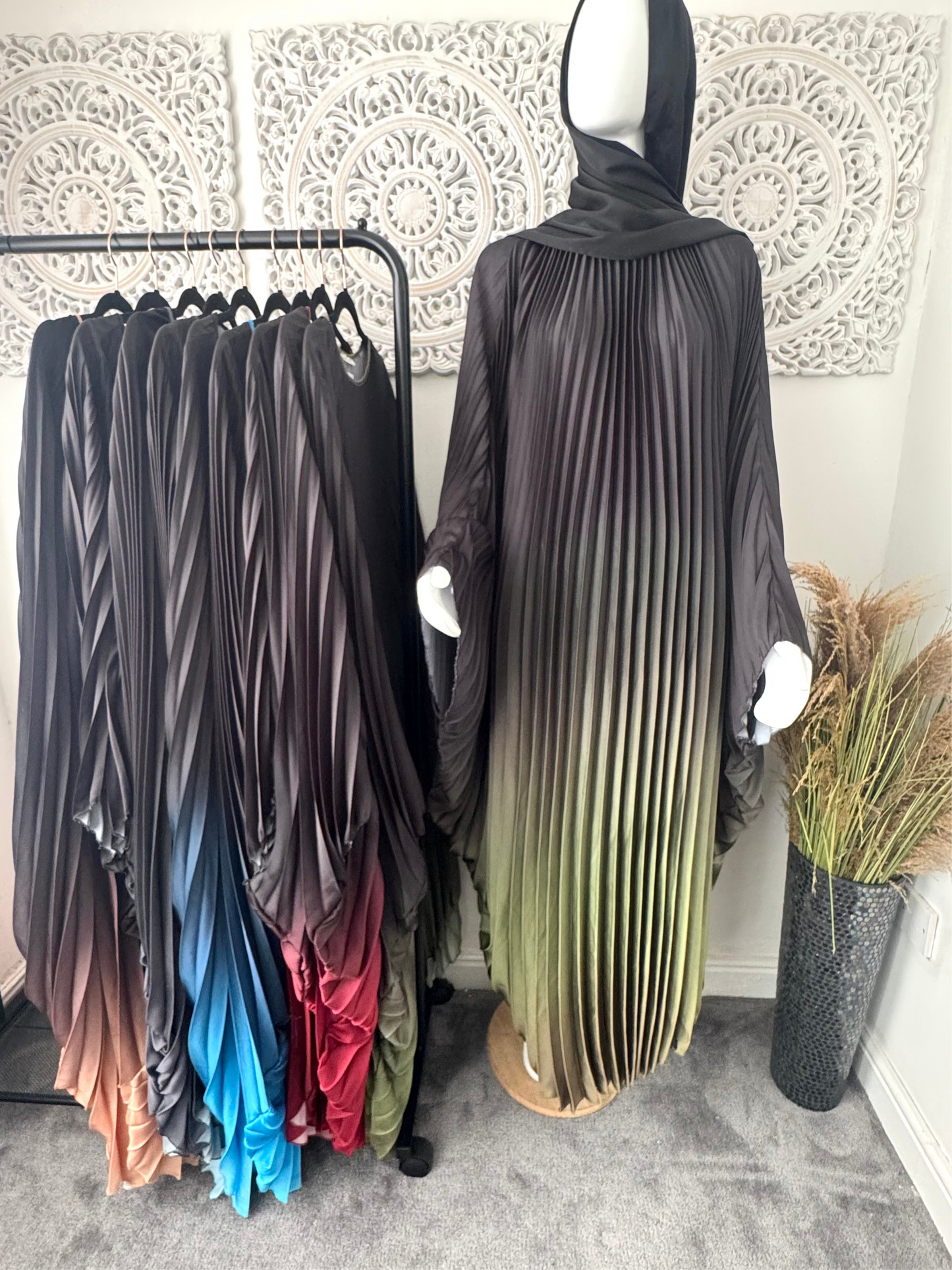 Ombre pleated abaya style dress free size