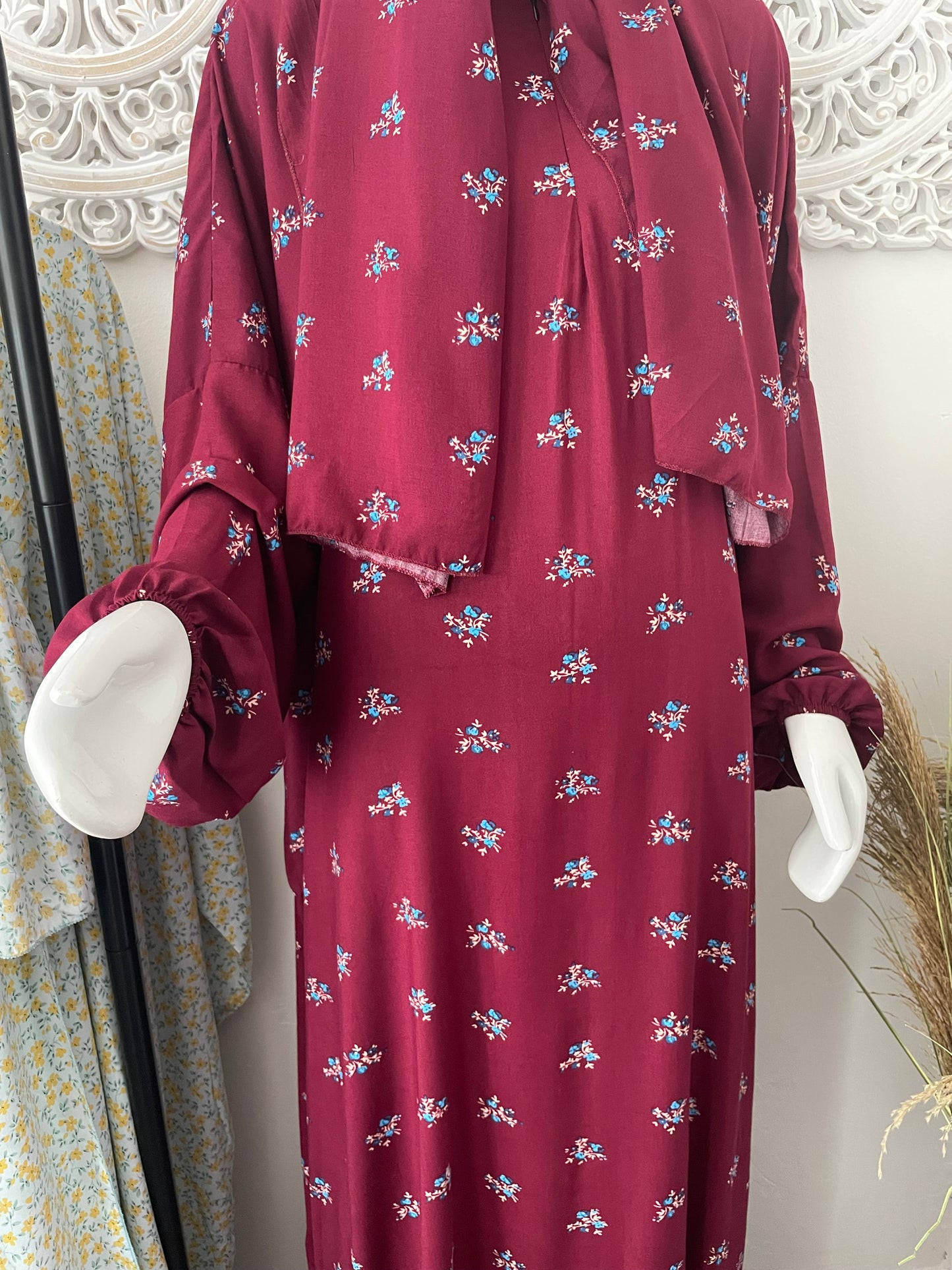 Built in 1pc Fatimah prayer printed zipped abaya set - one size