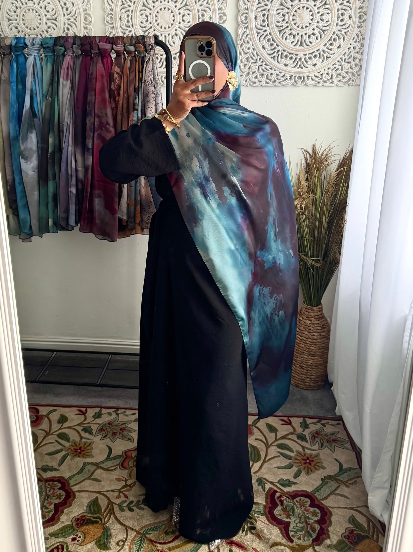 Water coloured Modal Silk Printed Plum Hijab