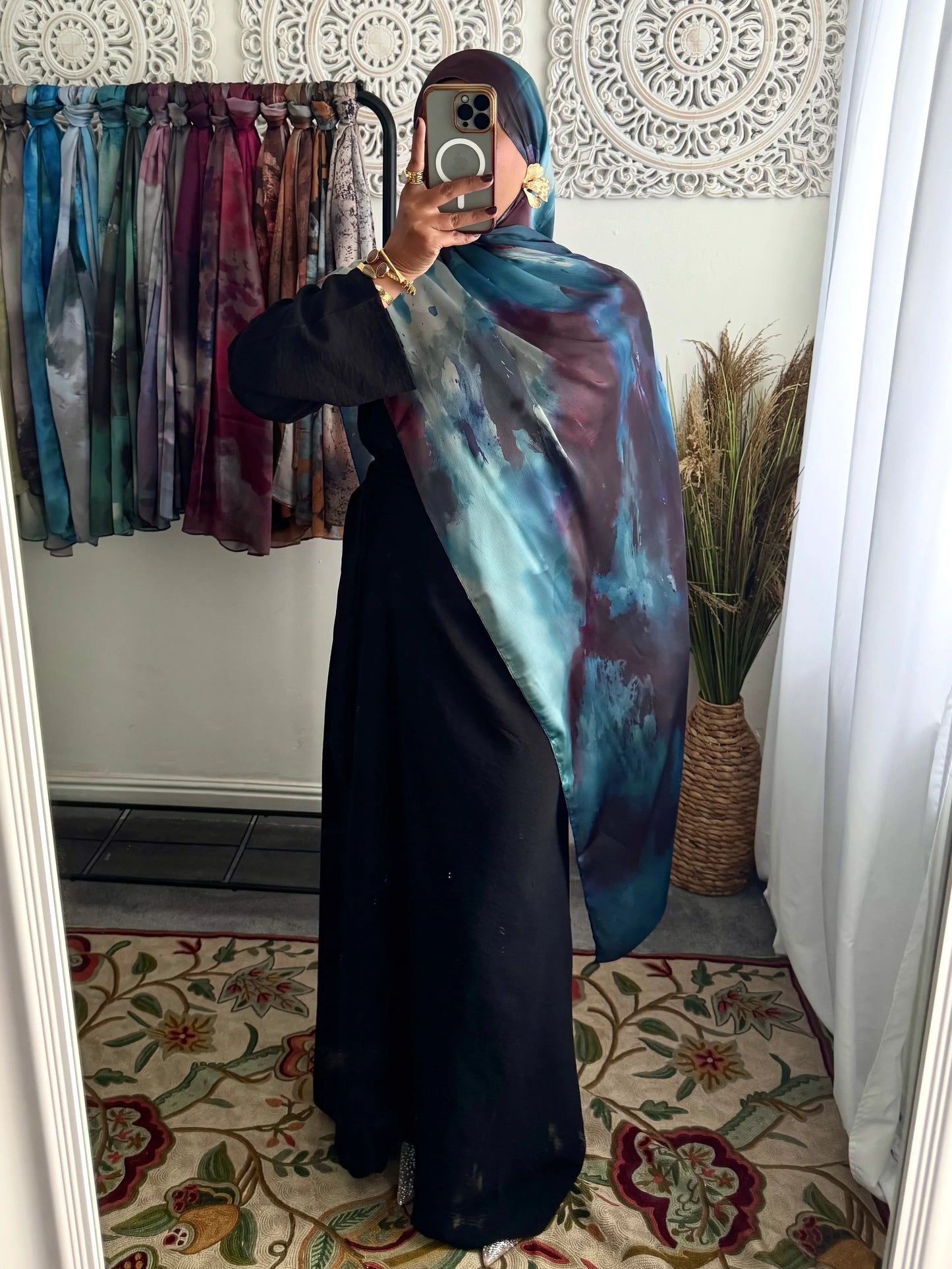 Water coloured Modal Silk Printed Plum Hijab - Hijab Junkie UK