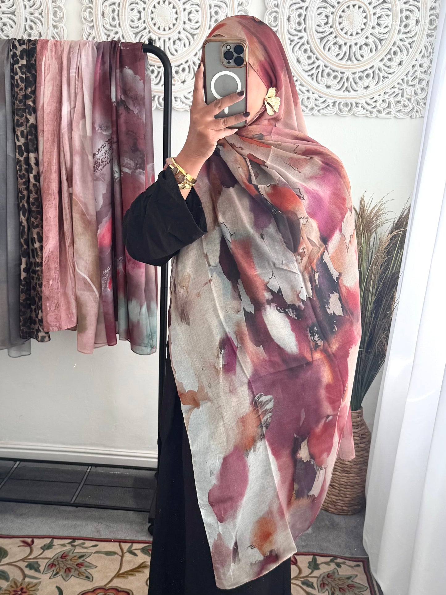 Water coloured Modal Printed cherry pink Hijab