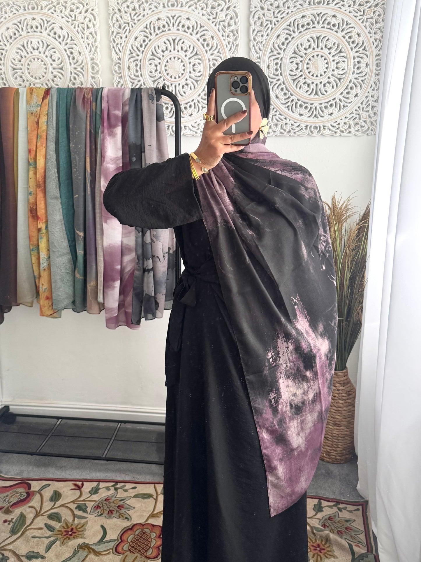 Water coloured Modal Printed black hula Hijab