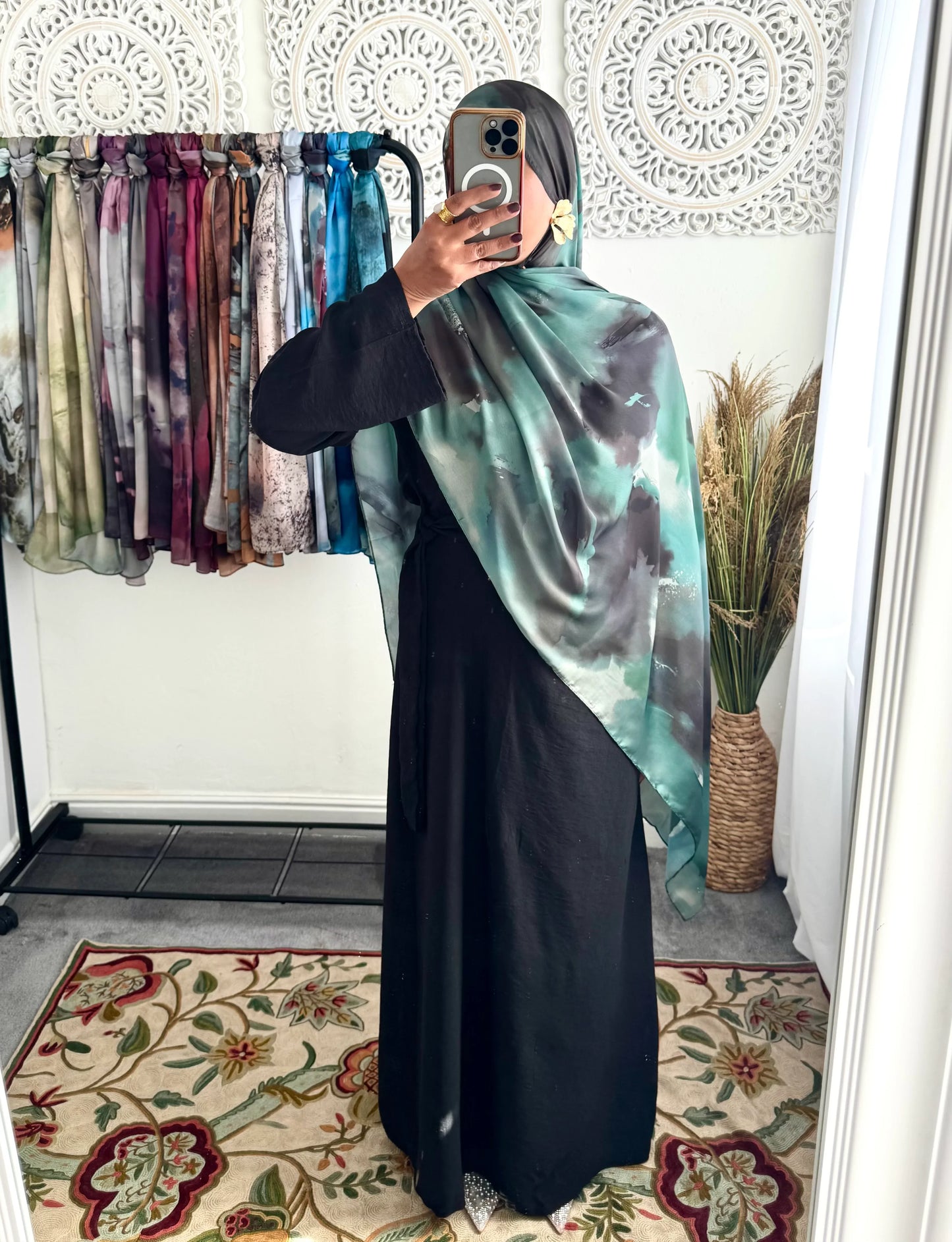 Water coloured Modal Silk Printed Jade Hijab - Hijab Junkie UK