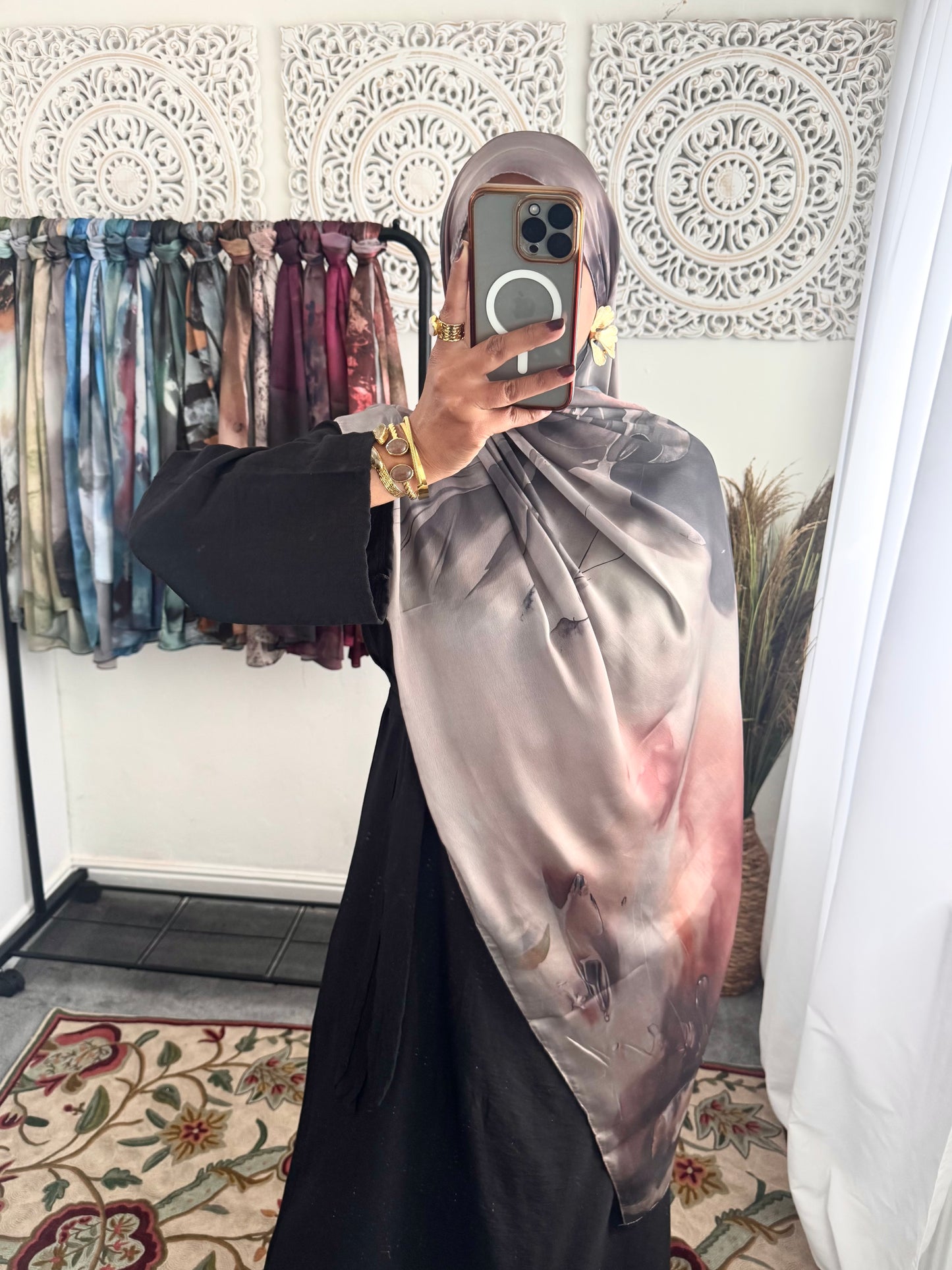 Water coloured Modal Silk Printed Dusty Rose Hijab
