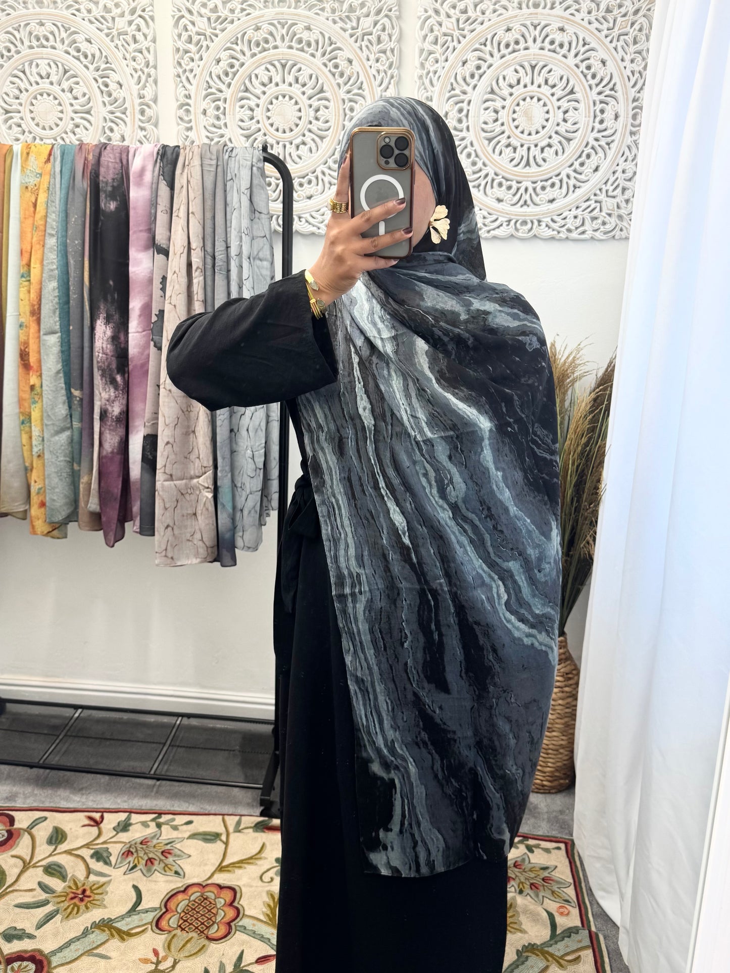 Water coloured Modal Printed black volcano Hijab