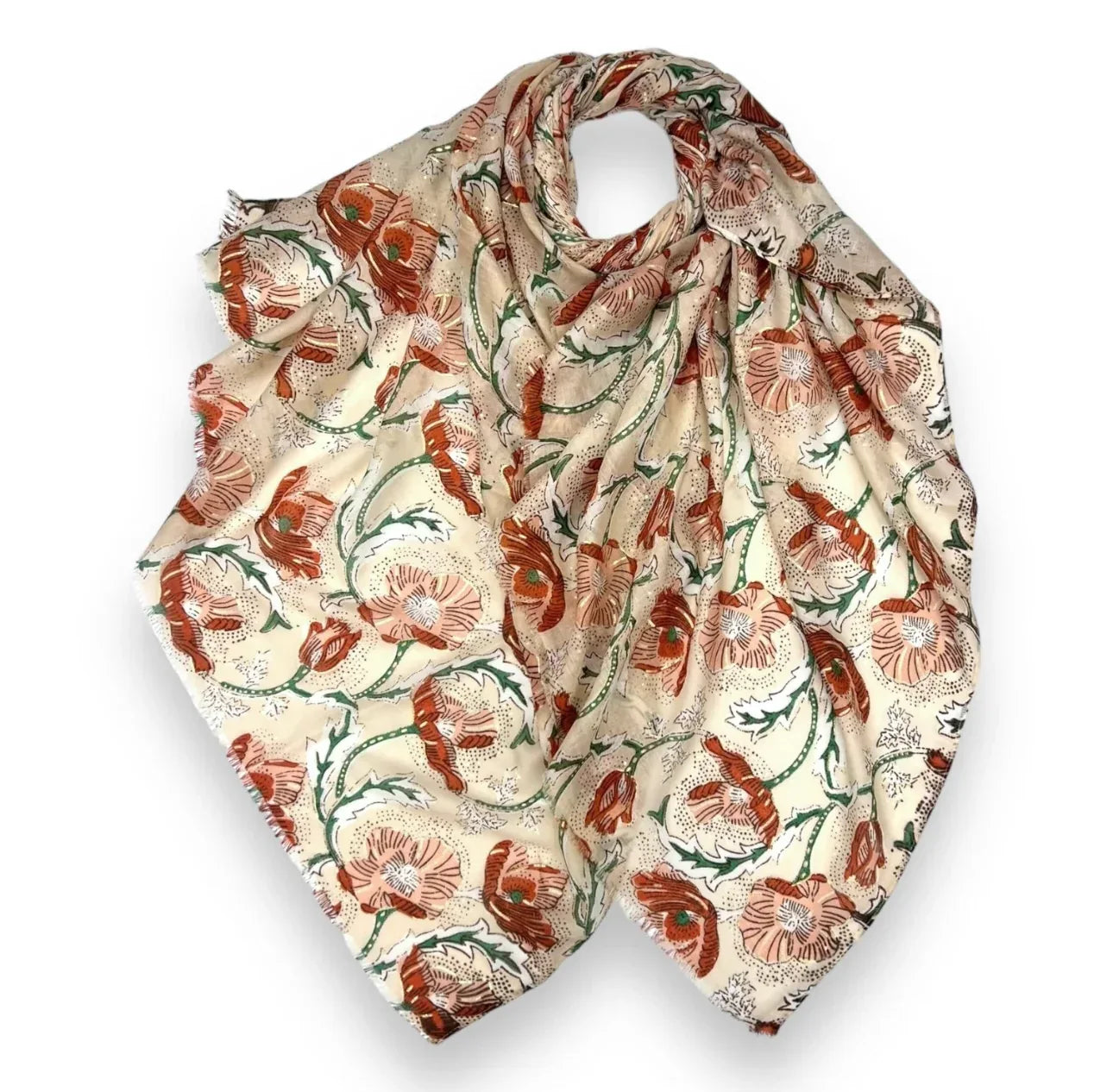 Maxi printed poppy beige hijab scarf - Hijab Junkie UK