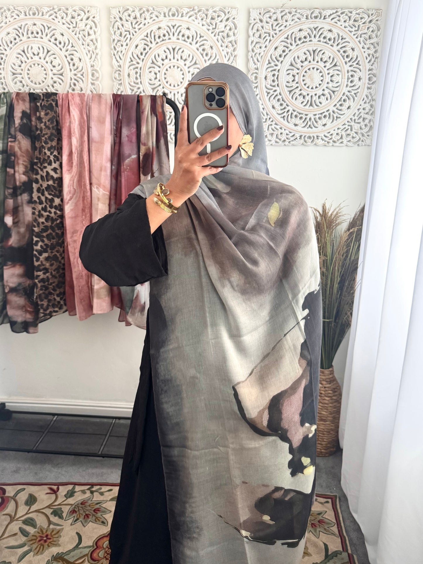 Water coloured Modal Printed Mocha Hijab