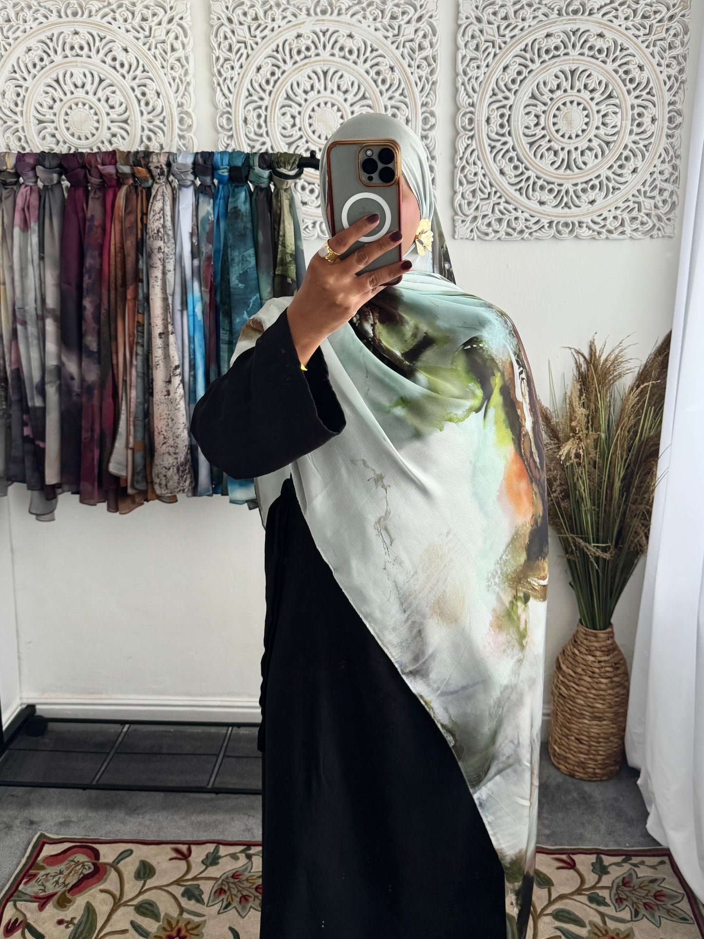 Water coloured Modal Silk Printed Lime Hijab
