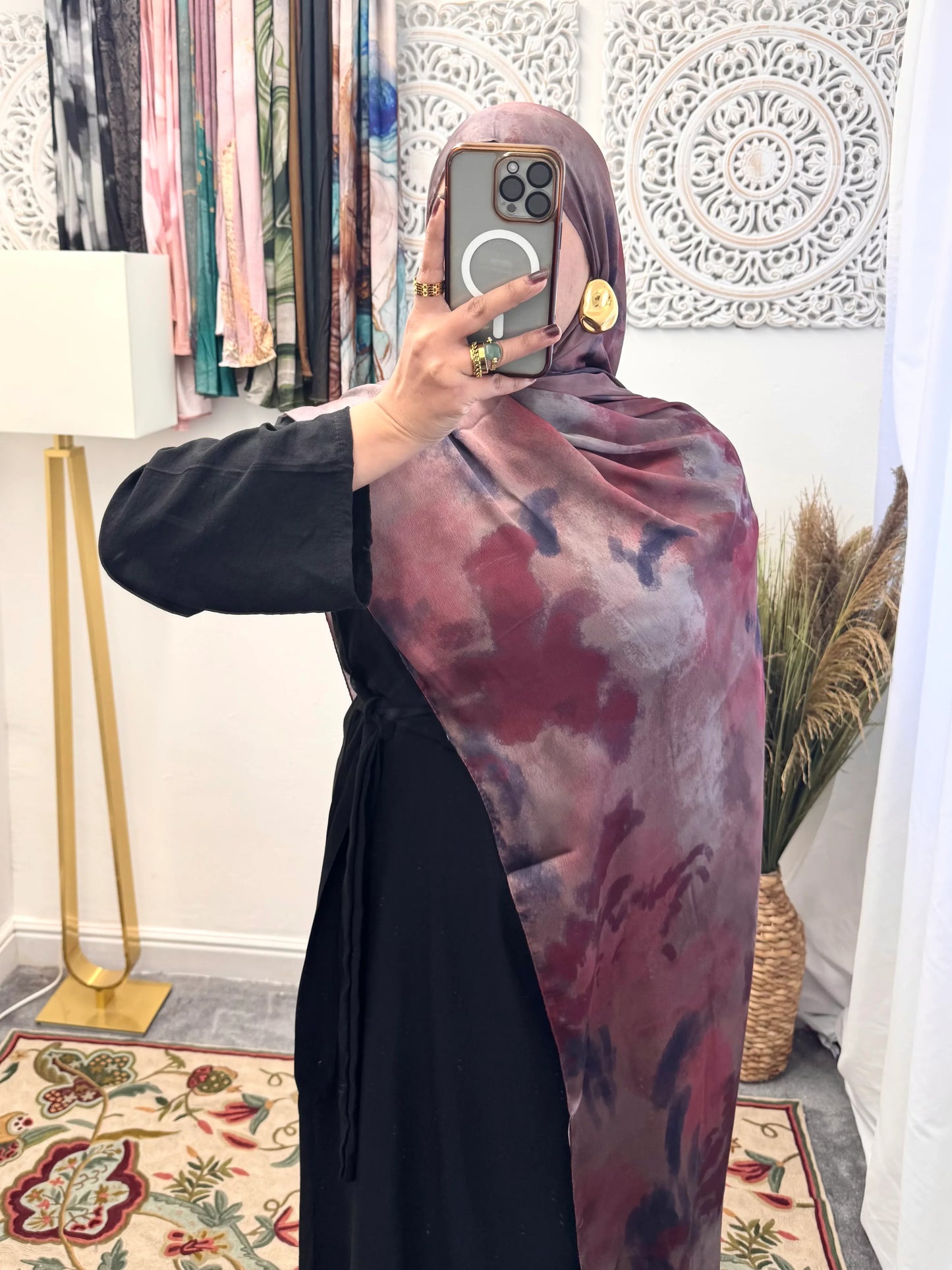 Water coloured Modal Silk Printed hazel denim blue Hijab - Hijab Junkie UK
