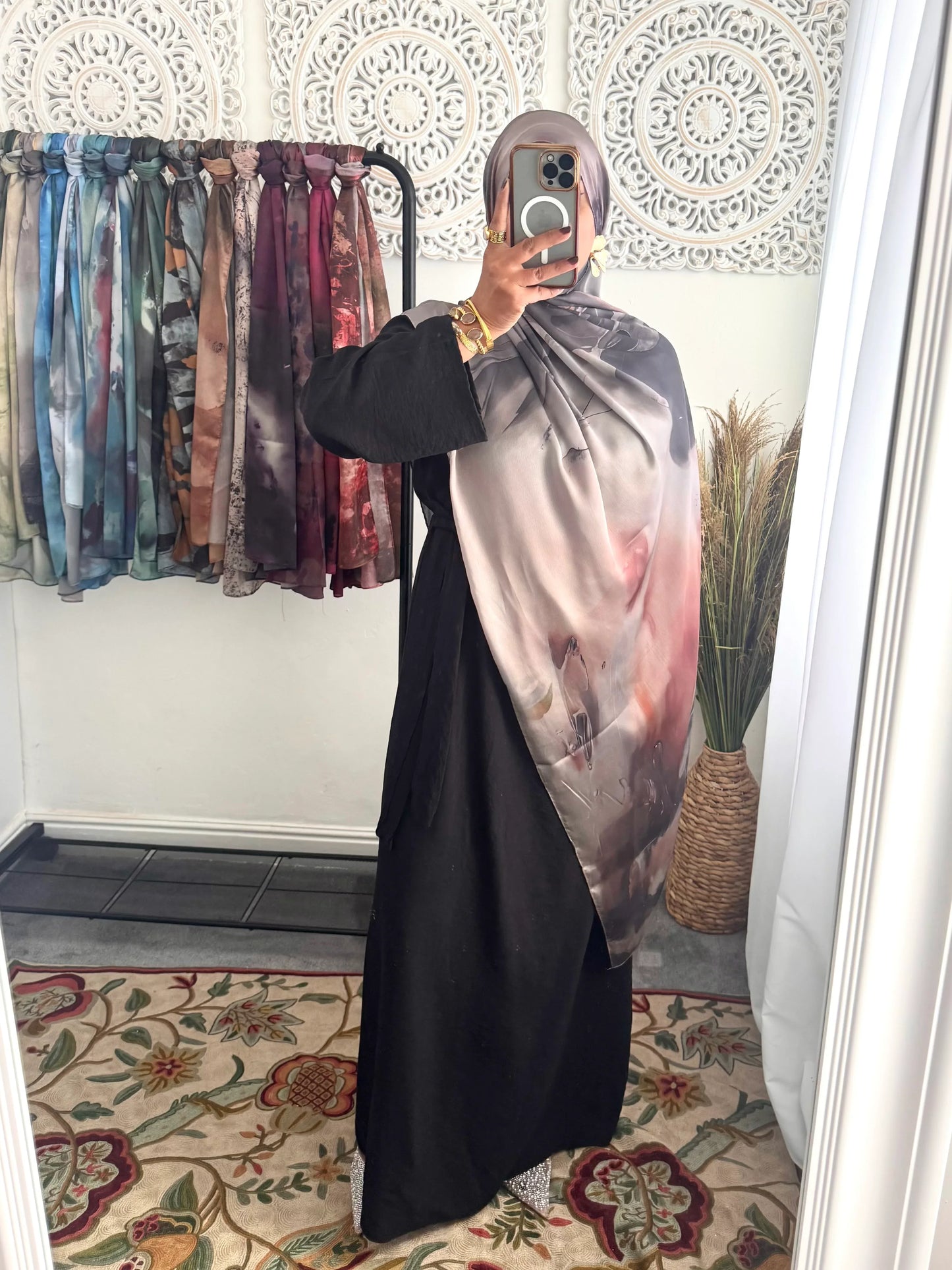 Water coloured Modal Silk Printed Dusty Rose Hijab - Hijab Junkie UK