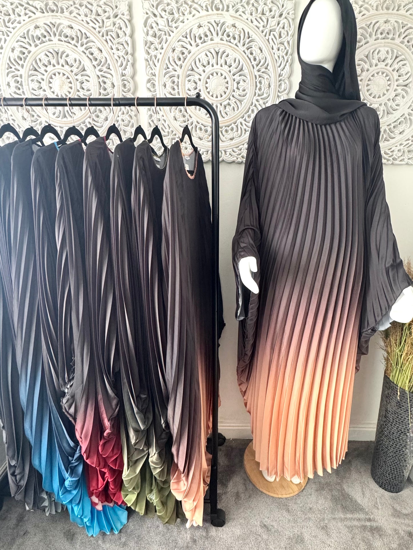 Ombre pleated abaya style dress free size