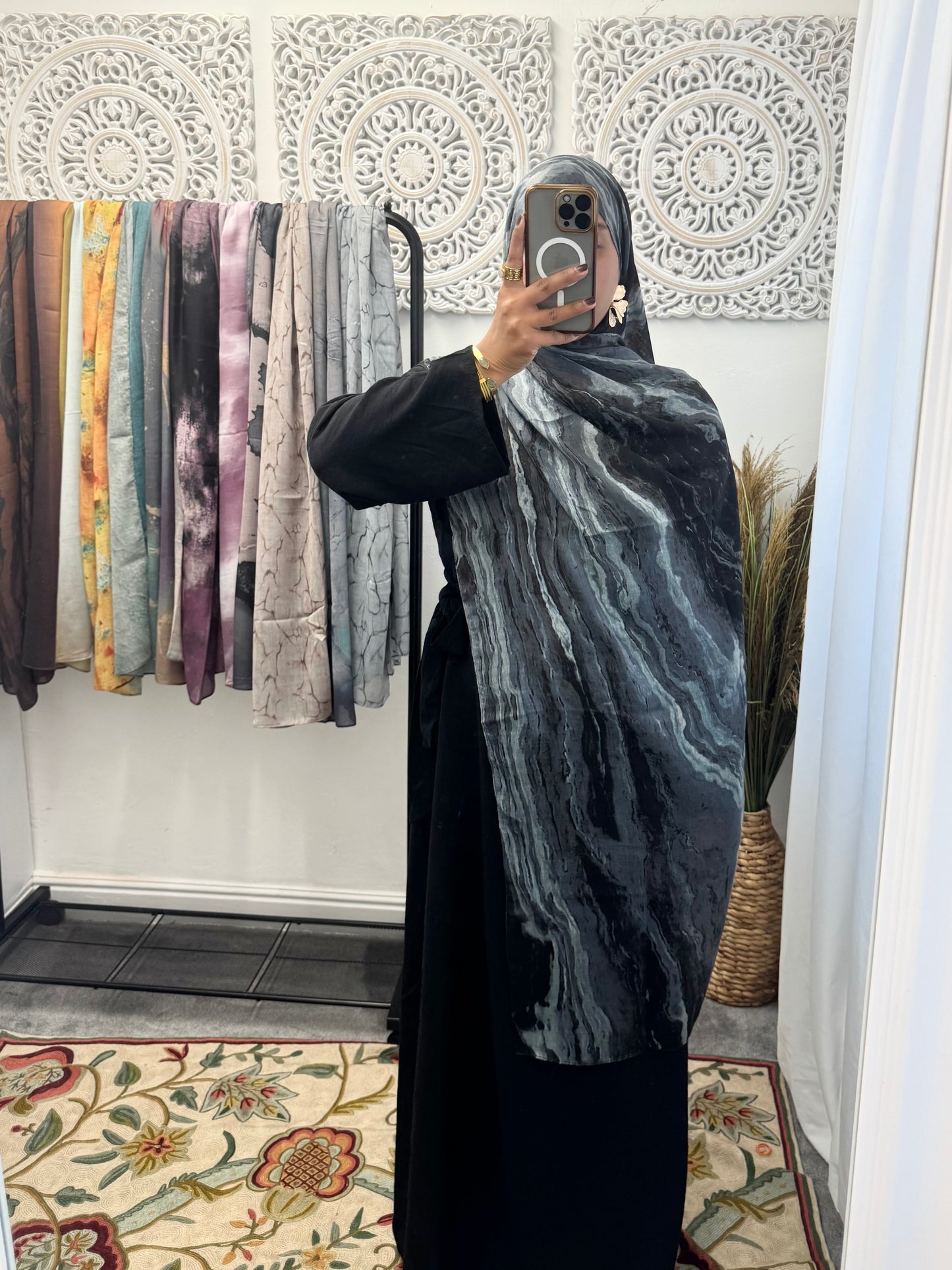 Water coloured Modal Printed black volcano Hijab