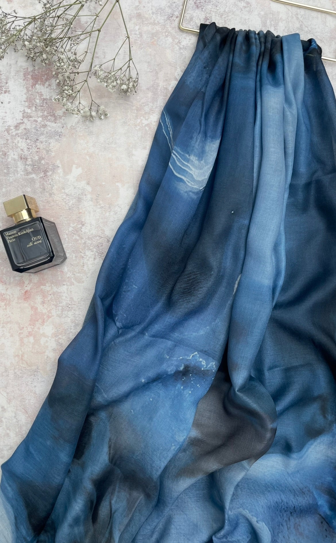 Water coloured Modal Printed Denim Blue Hijab