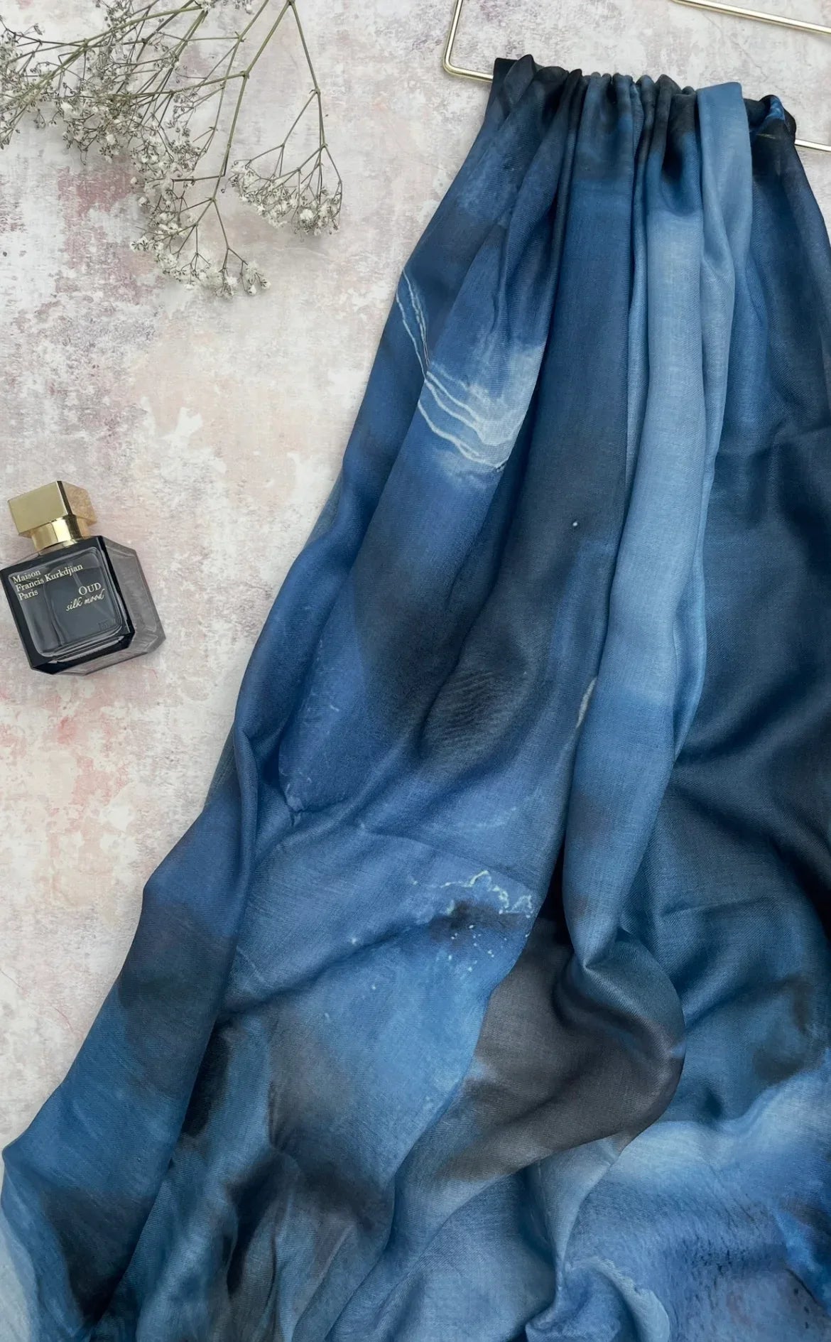 Water coloured Modal Printed zatar Denim Blue Hijab - Hijab Junkie UK