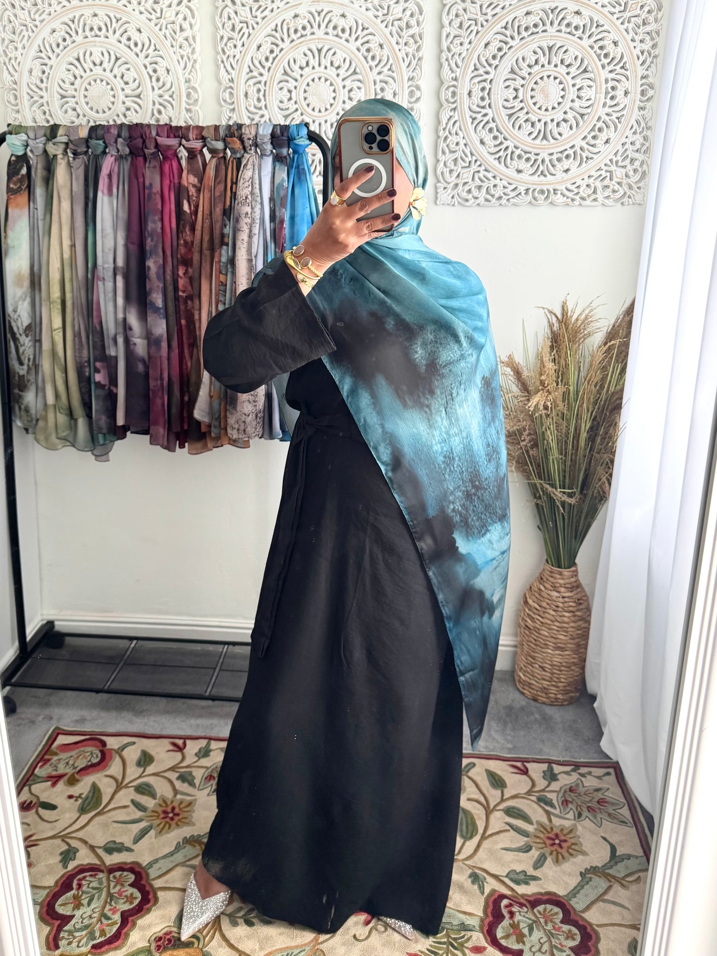 Water coloured Modal Silk Printed Aqua Hijab