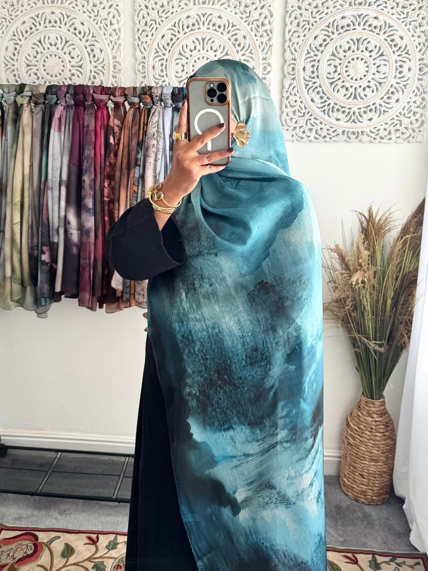 Water coloured Modal Silk Printed Aqua Hijab