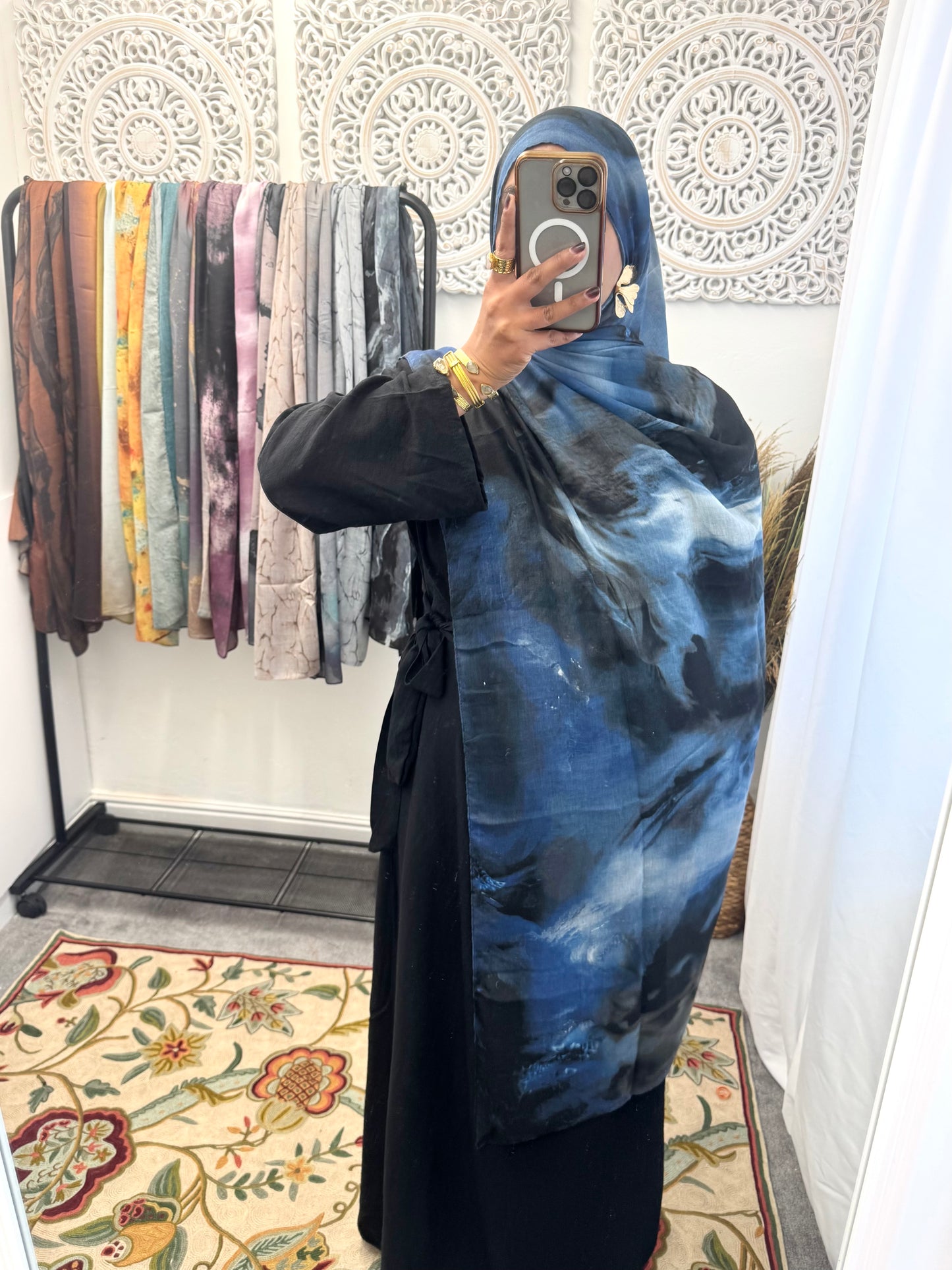 Water coloured Modal Printed Denim Blue Hijab