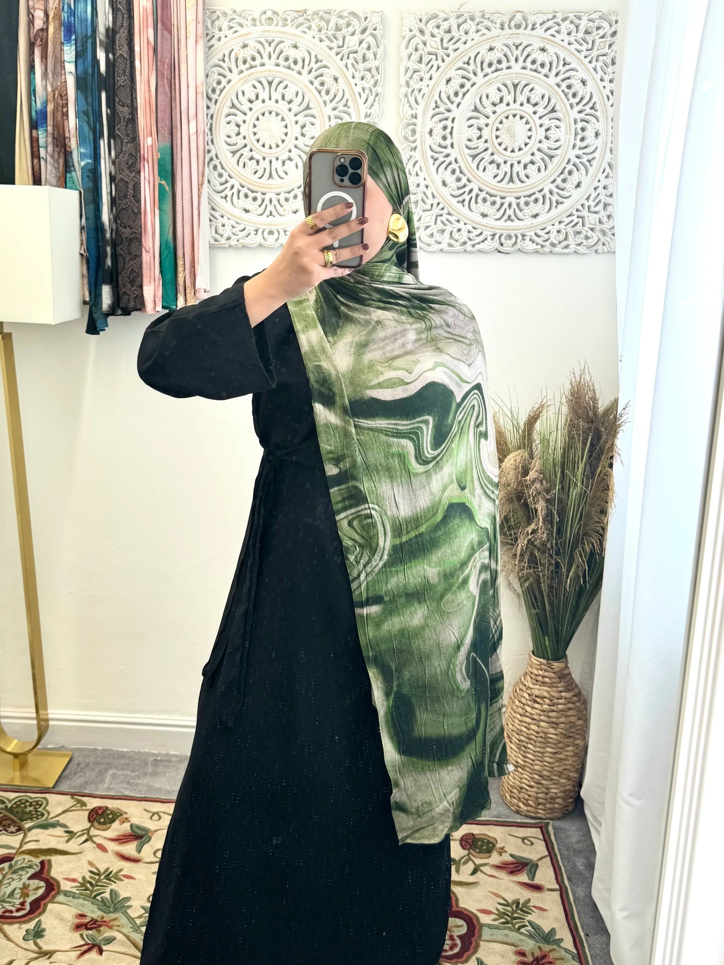 Premium Jersey Marble Olive hijab - Hijab Junkie UK