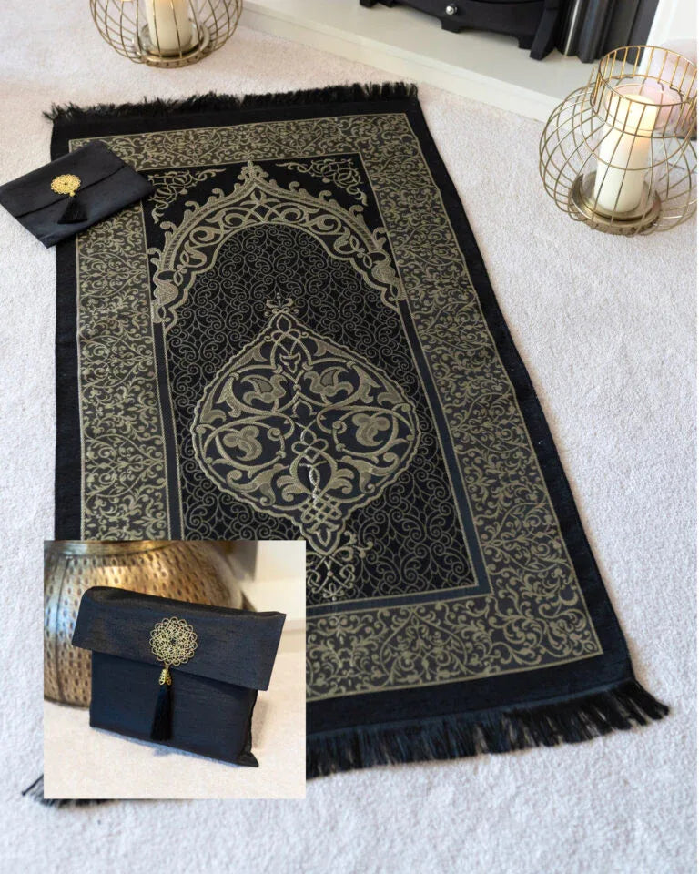 Prayer mat gift set presented in a pouch 4 colours available - Hijab Junkie UK