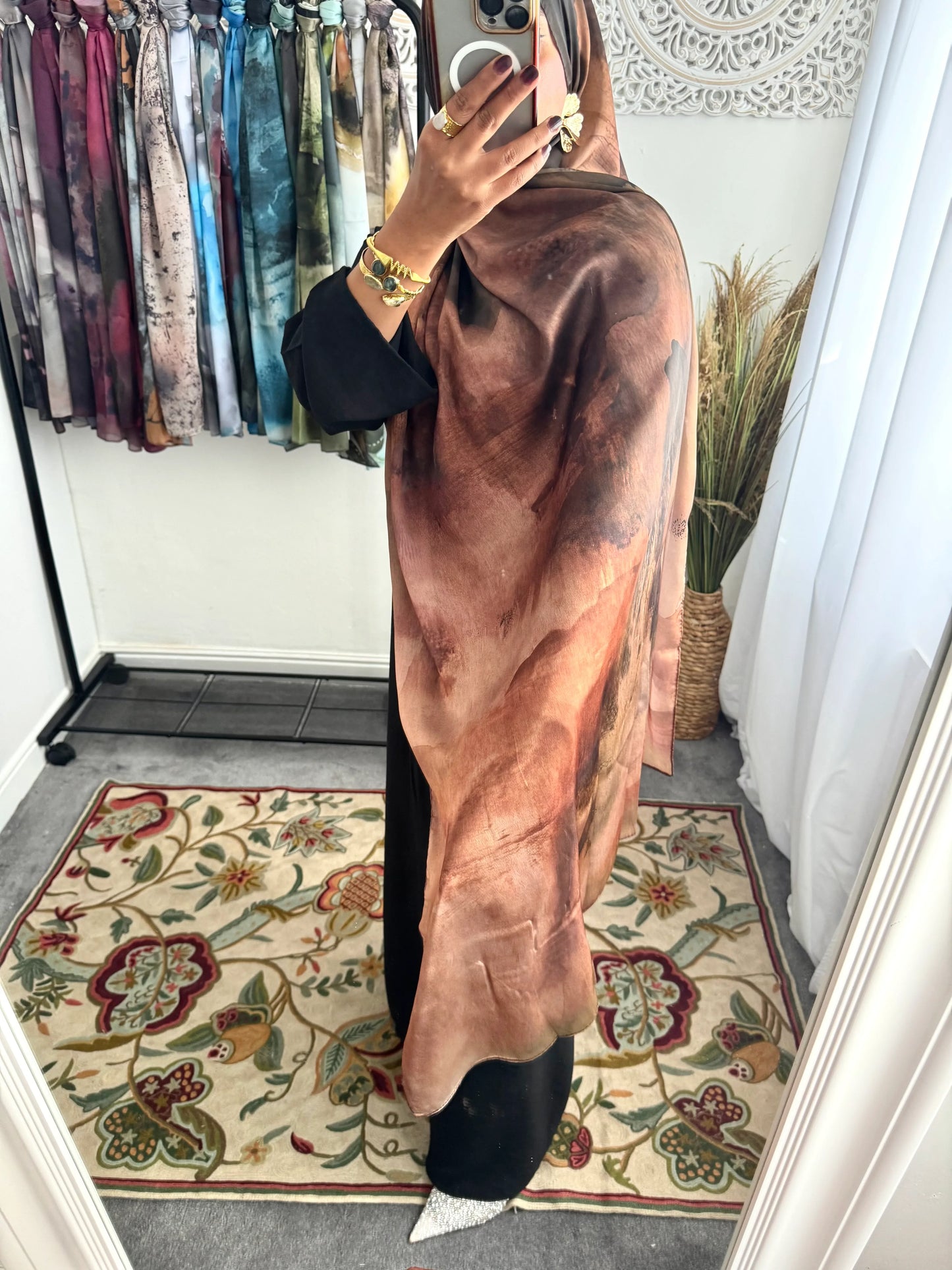 Water coloured Modal Silk Printed Latte Earth Hijab - Hijab Junkie UK