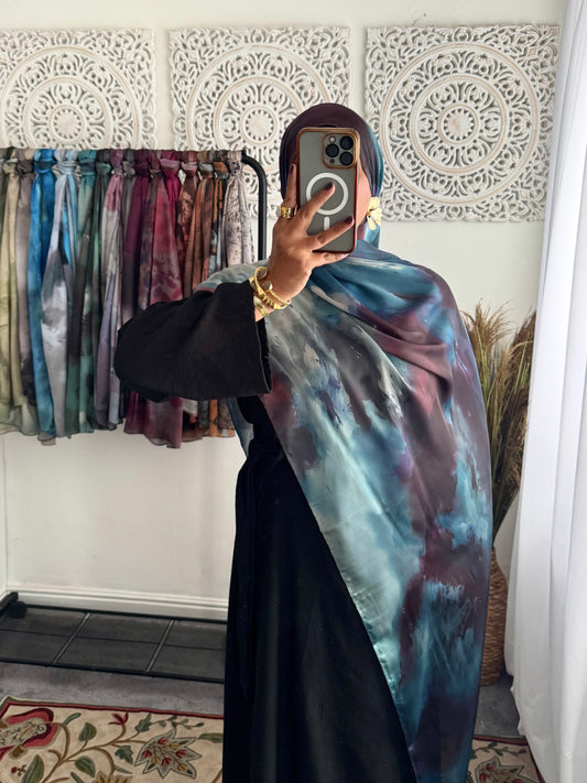 Water coloured Modal Silk Printed Plum Hijab