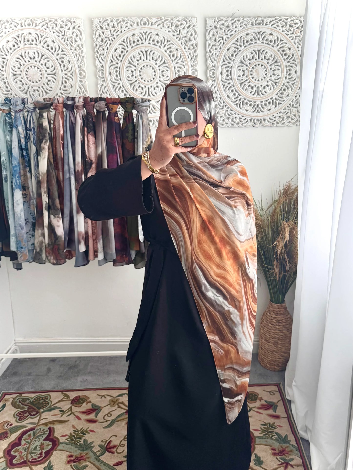 Water coloured Chiffon Printed Asmar Hijab - Hijab Junkie UK