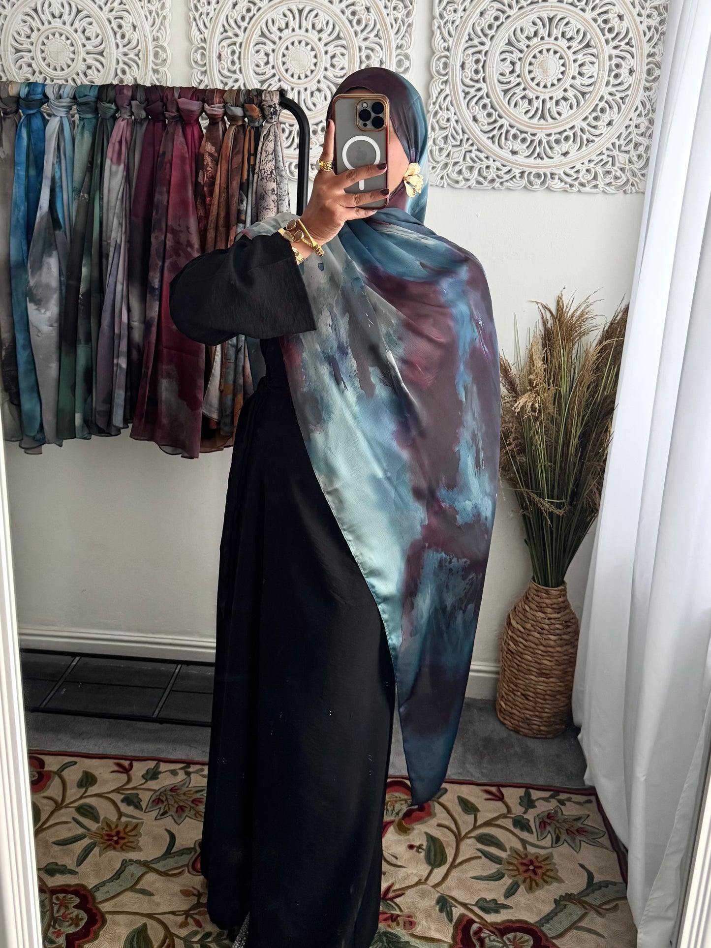 Water coloured Modal Silk Printed Plum Hijab