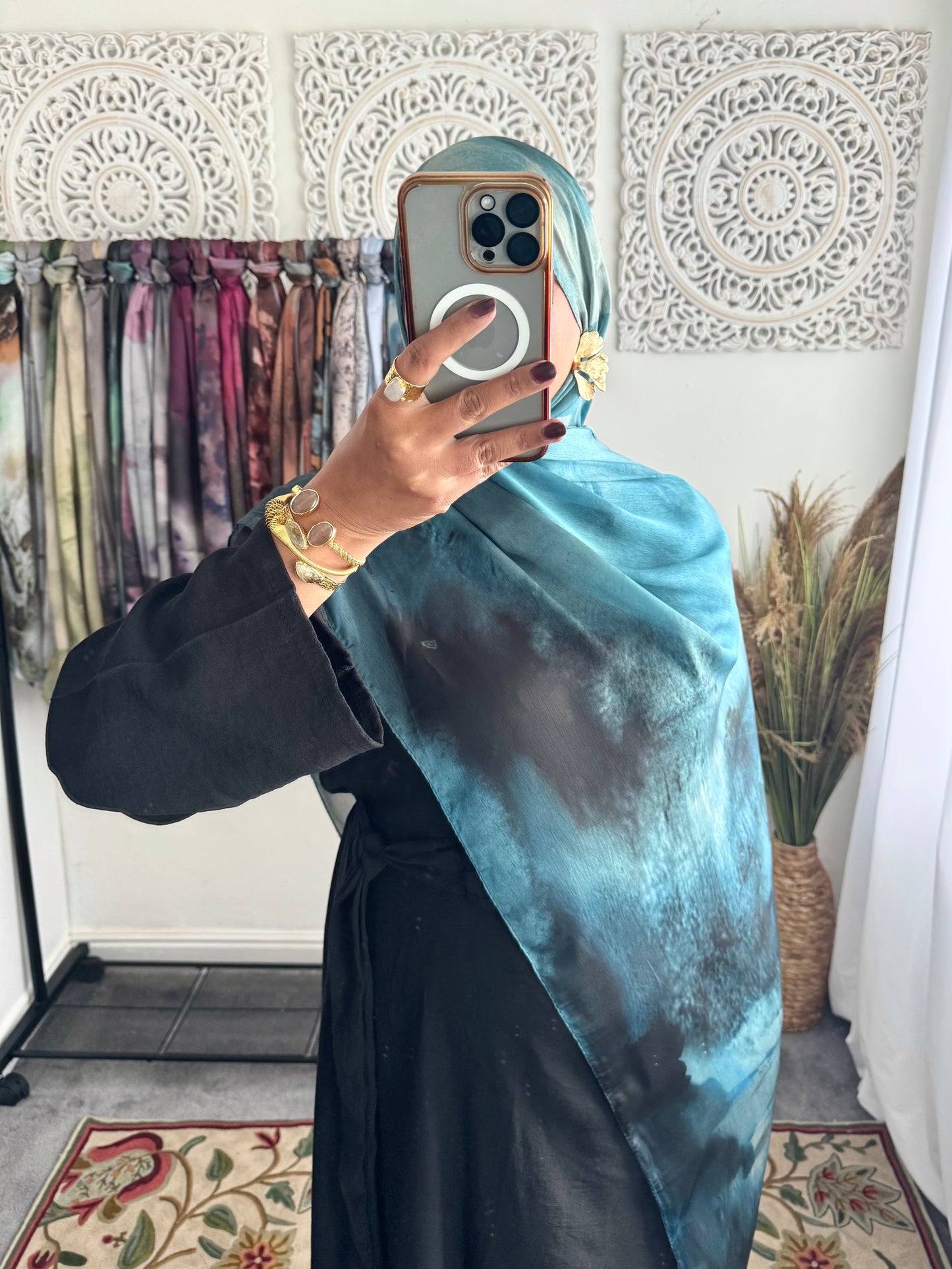 Water coloured Modal Silk Printed Aqua Hijab