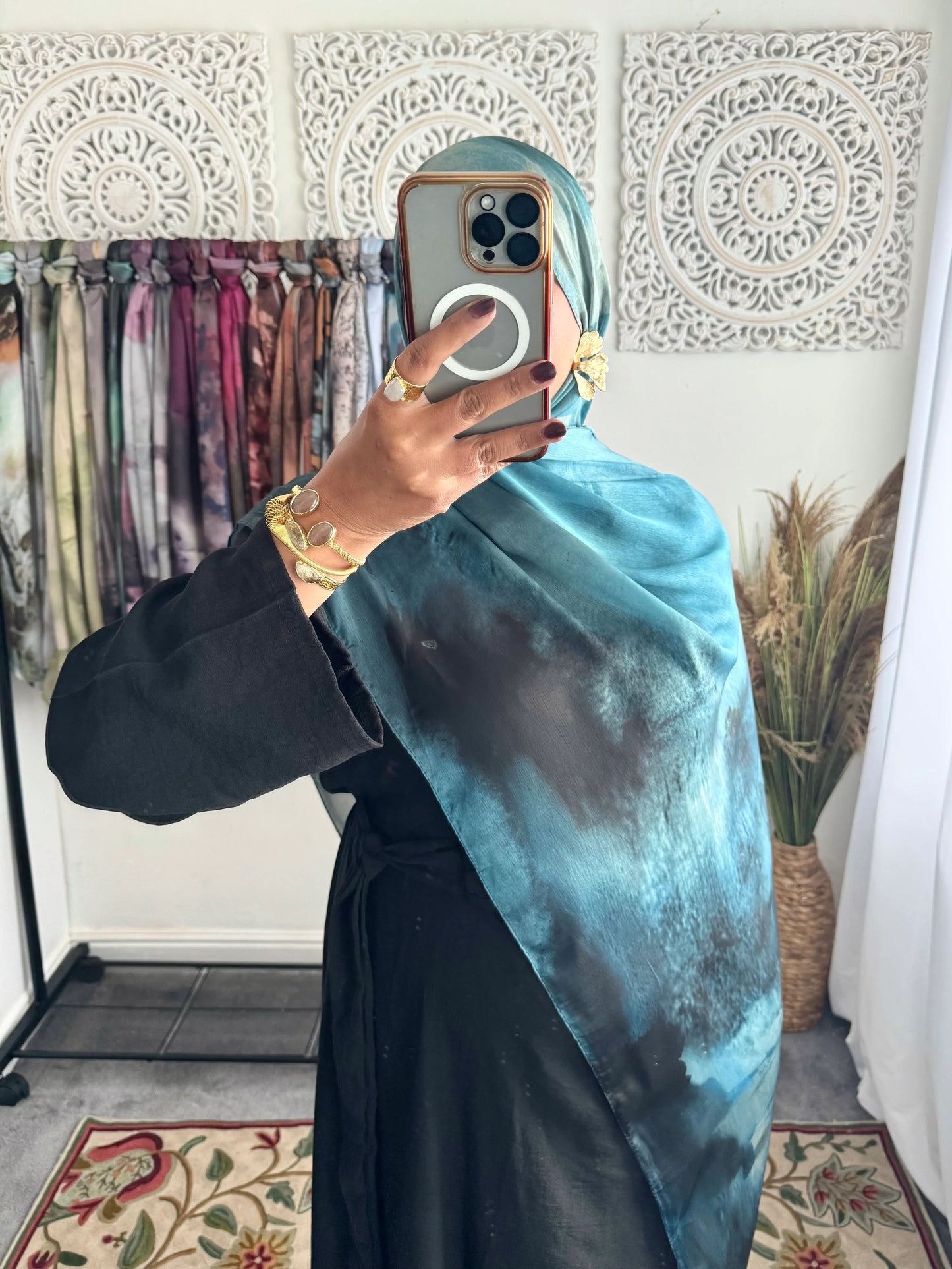 Water coloured Modal Silk Printed Aqua Hijab - Hijab Junkie UK