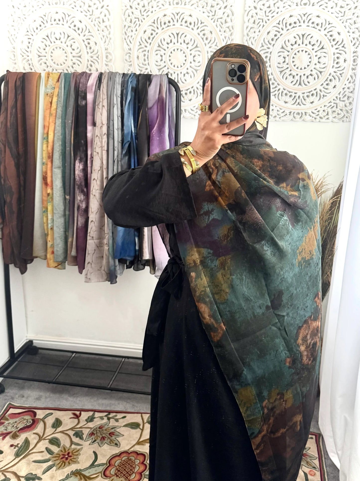 Water coloured Modal Printed black portrait Hijab - Hijab Junkie UK