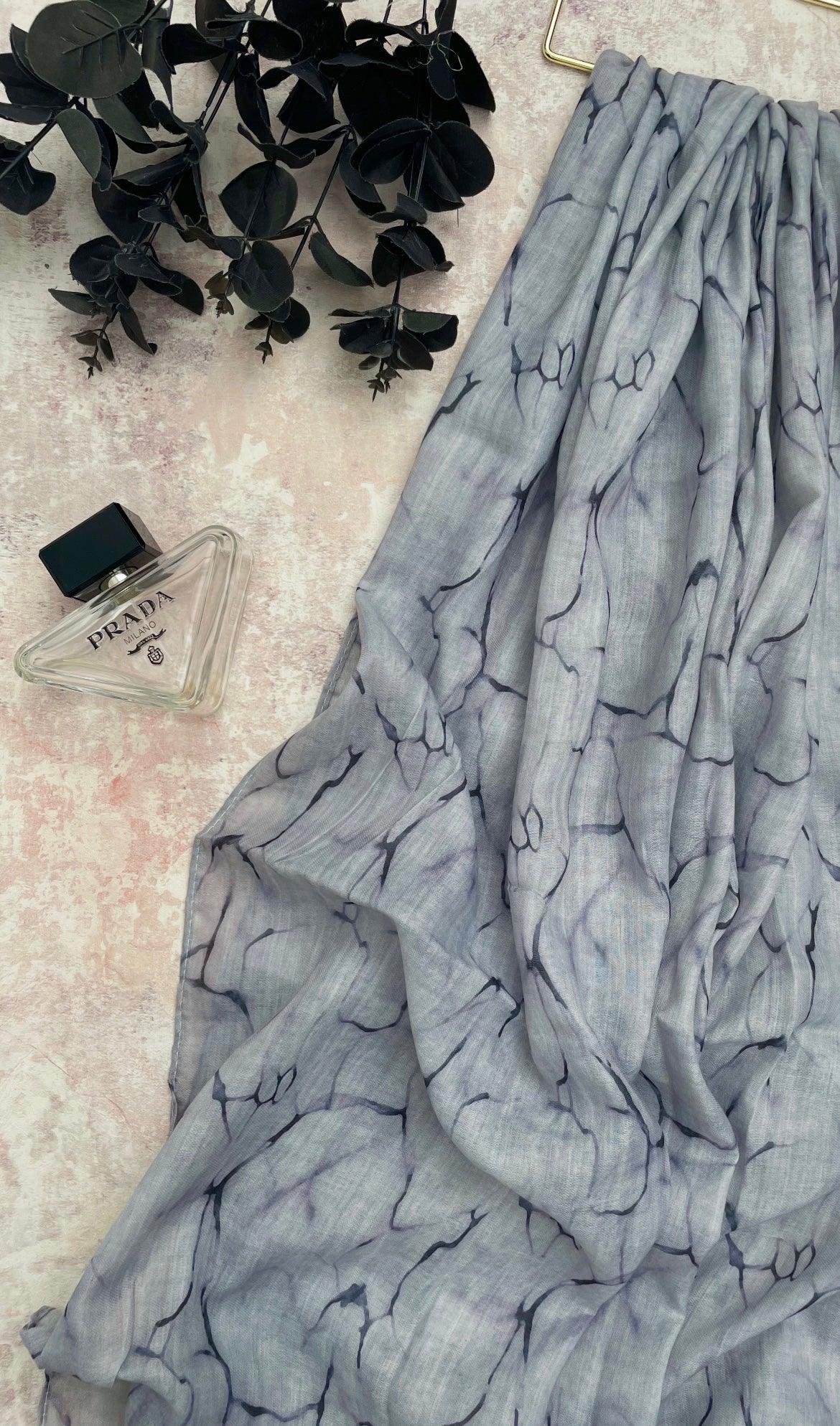 Water coloured Modal Printed Grey Crack Hijab - Hijab Junkie UK