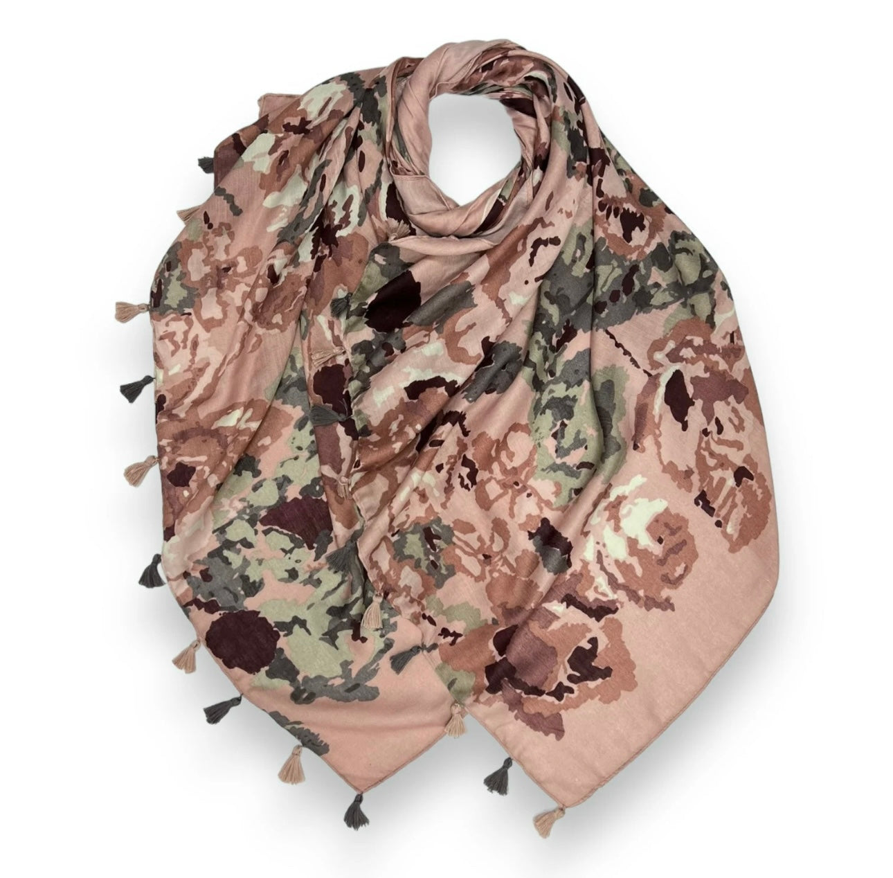 Maxi printed tassel rose pink hijab scarf