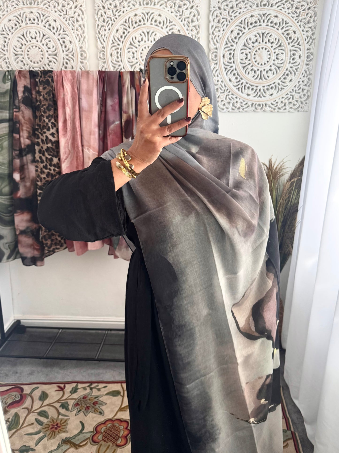 Water coloured Modal Printed Mocha Hijab