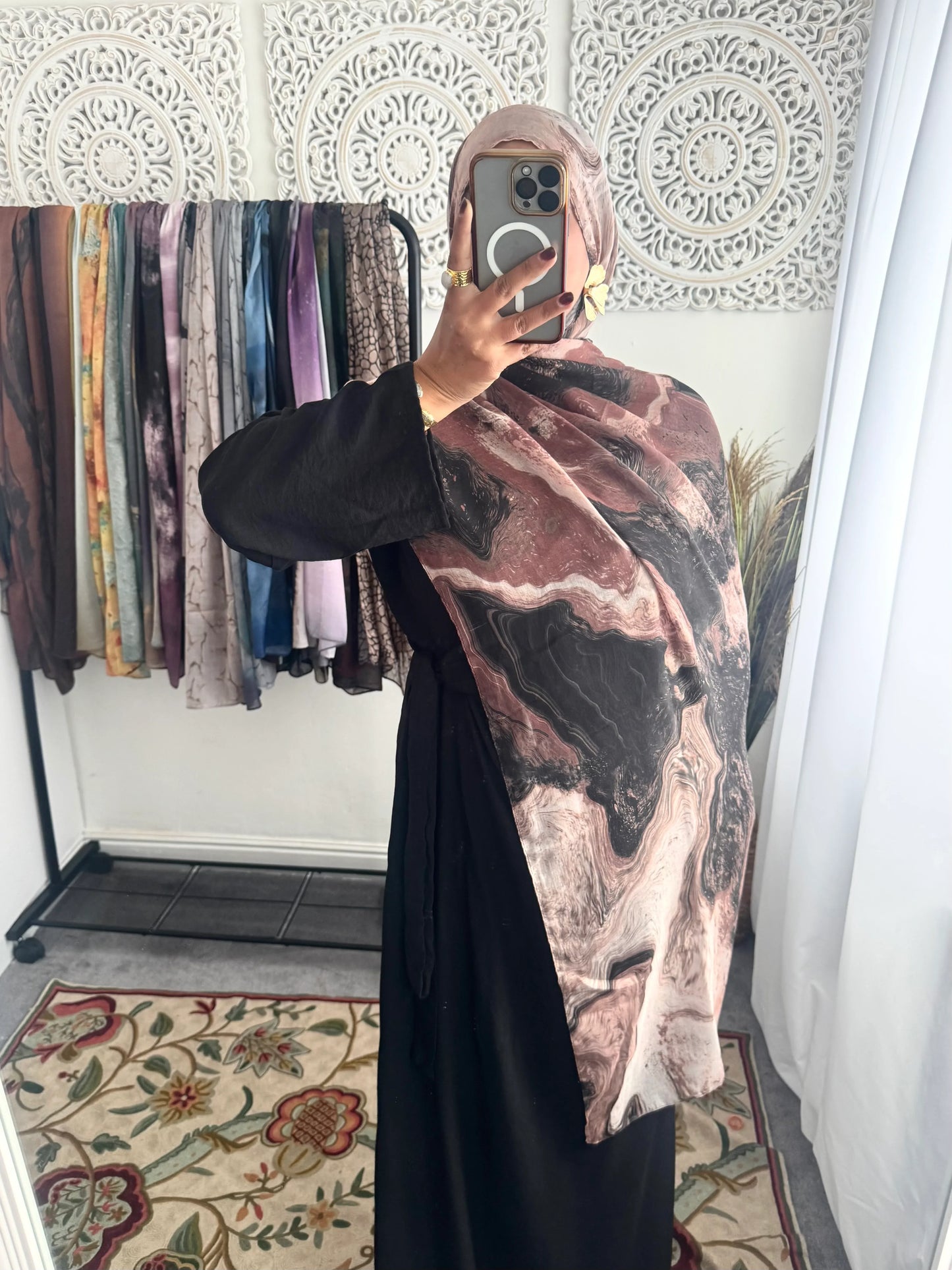 Water coloured Modal Printed chestnut Hijab - Hijab Junkie UK