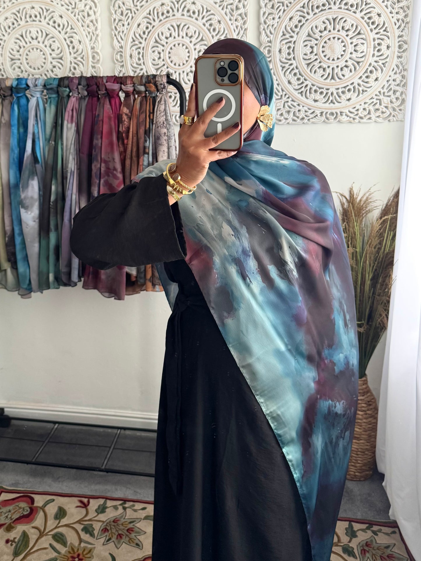 Water coloured Modal Silk Printed Plum Hijab