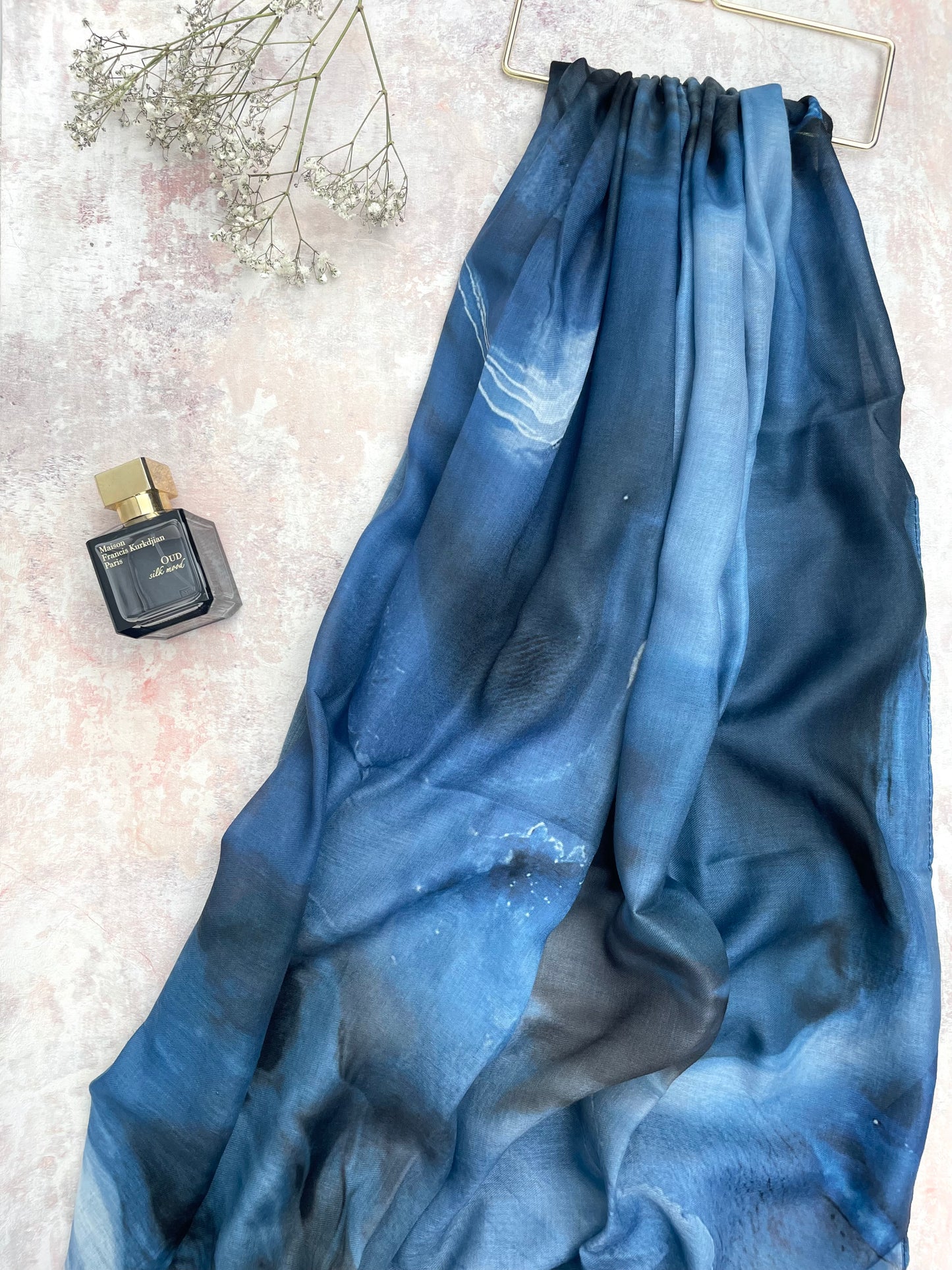 Water coloured Modal Printed Denim Blue Hijab