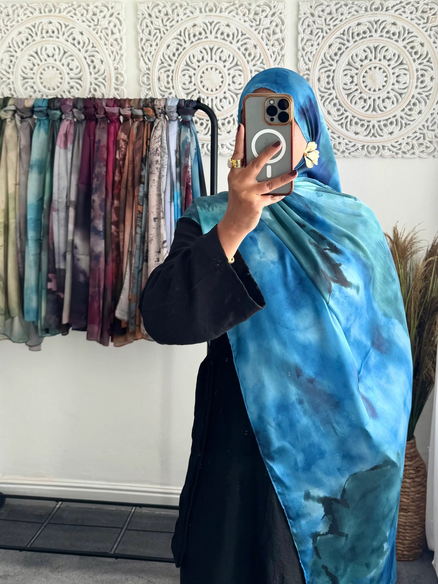 Water coloured Modal Silk Printed Sea Hijab - Hijab Junkie UK