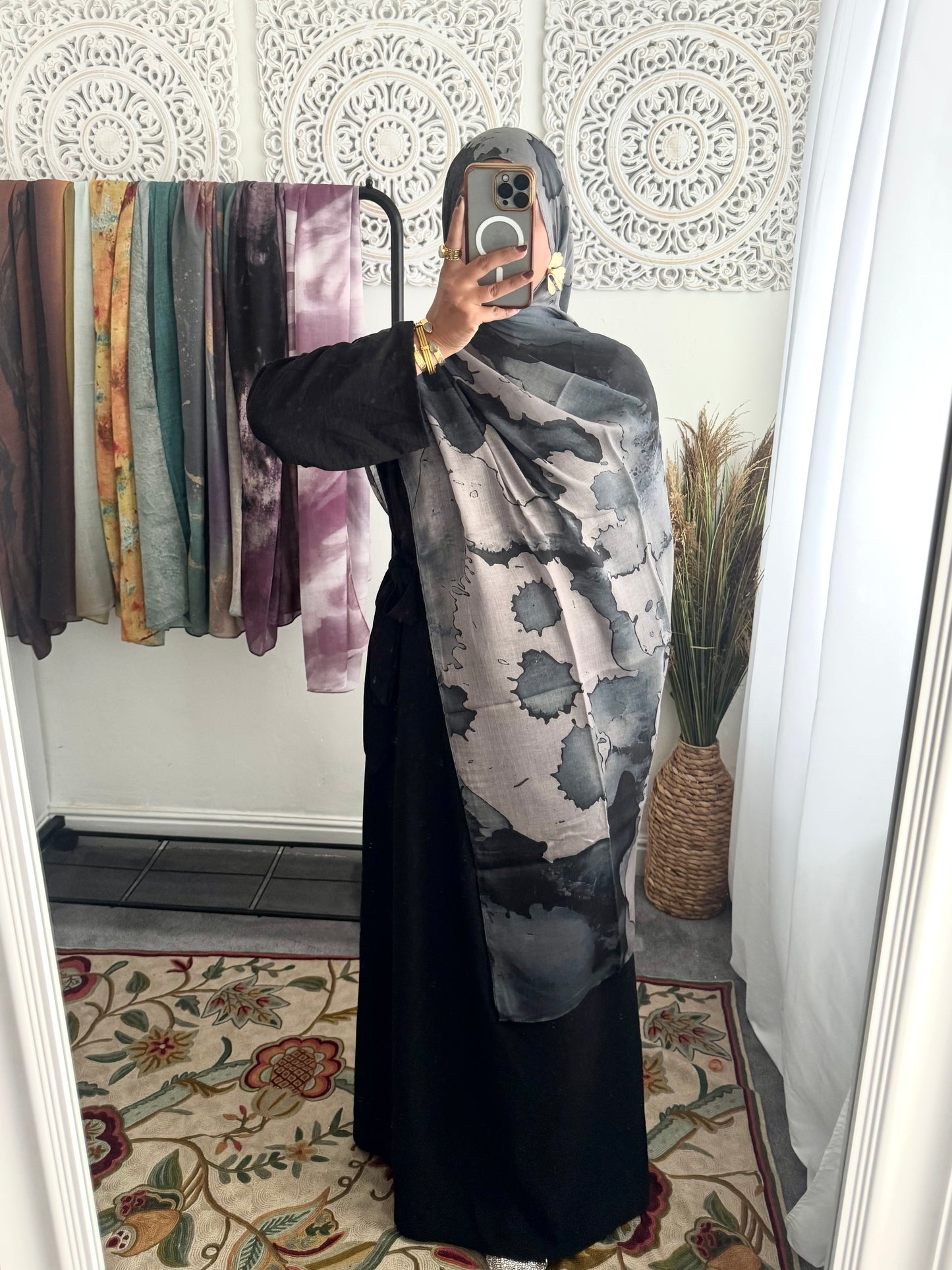 Water coloured Modal Printed marble Pewter Hijab