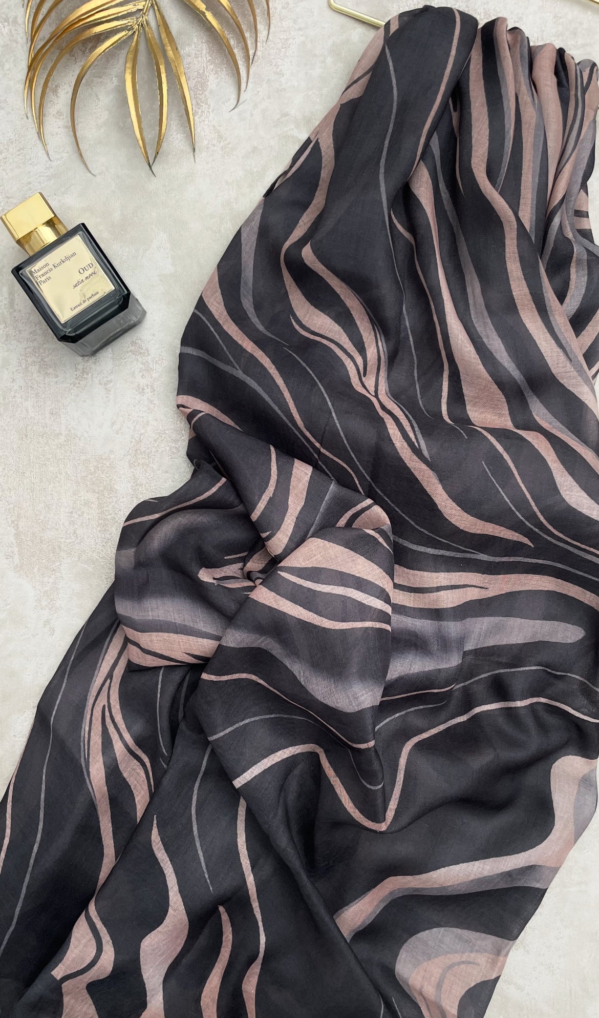 Water coloured Modal Printed Black Zebra Hijab