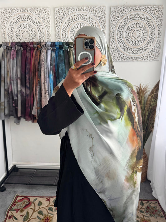 Water coloured Modal Silk Printed Lime Hijab